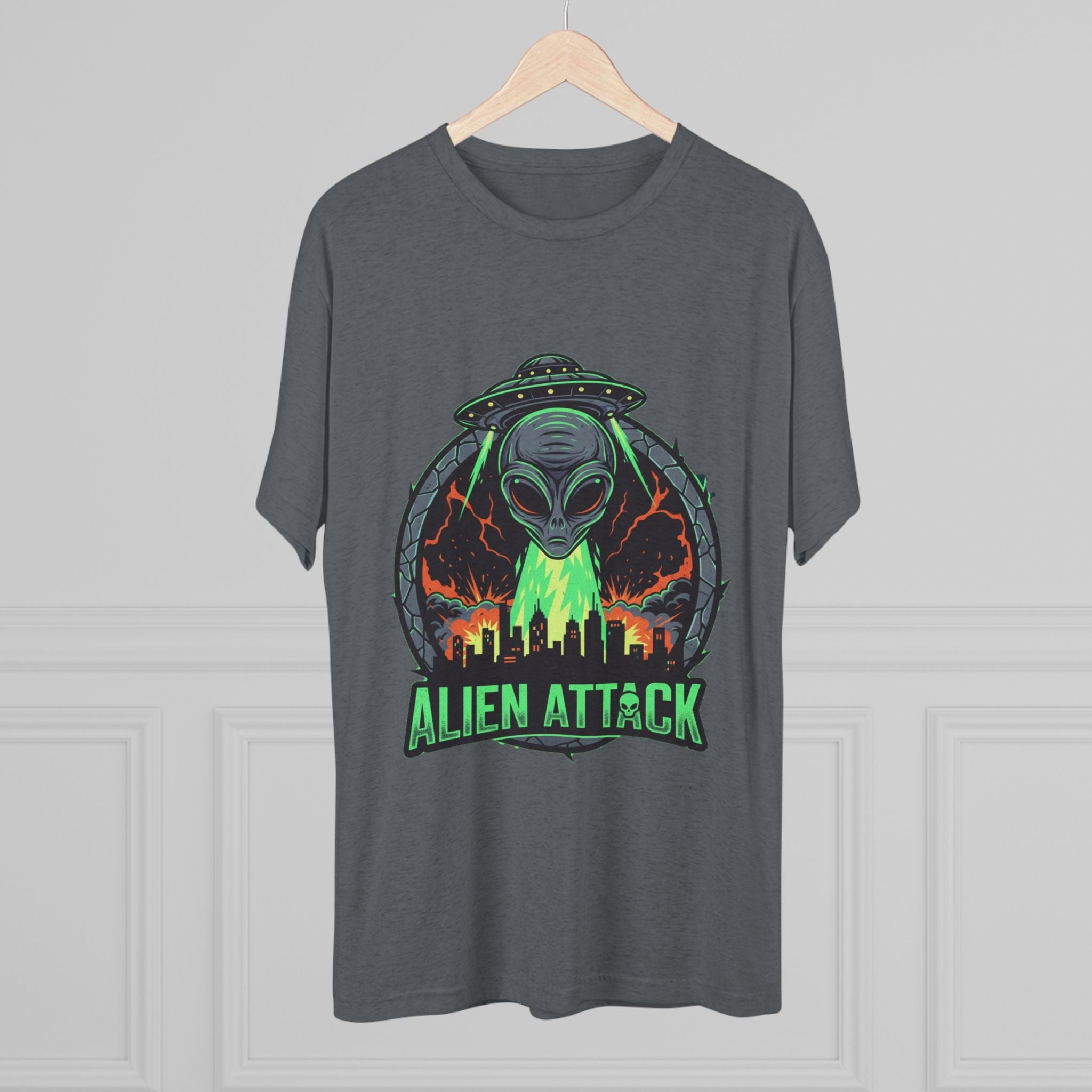 Alien Attack Unisex Tri-Blend Tee - Fun Graphic Tee for Sci-Fi Lovers Printify