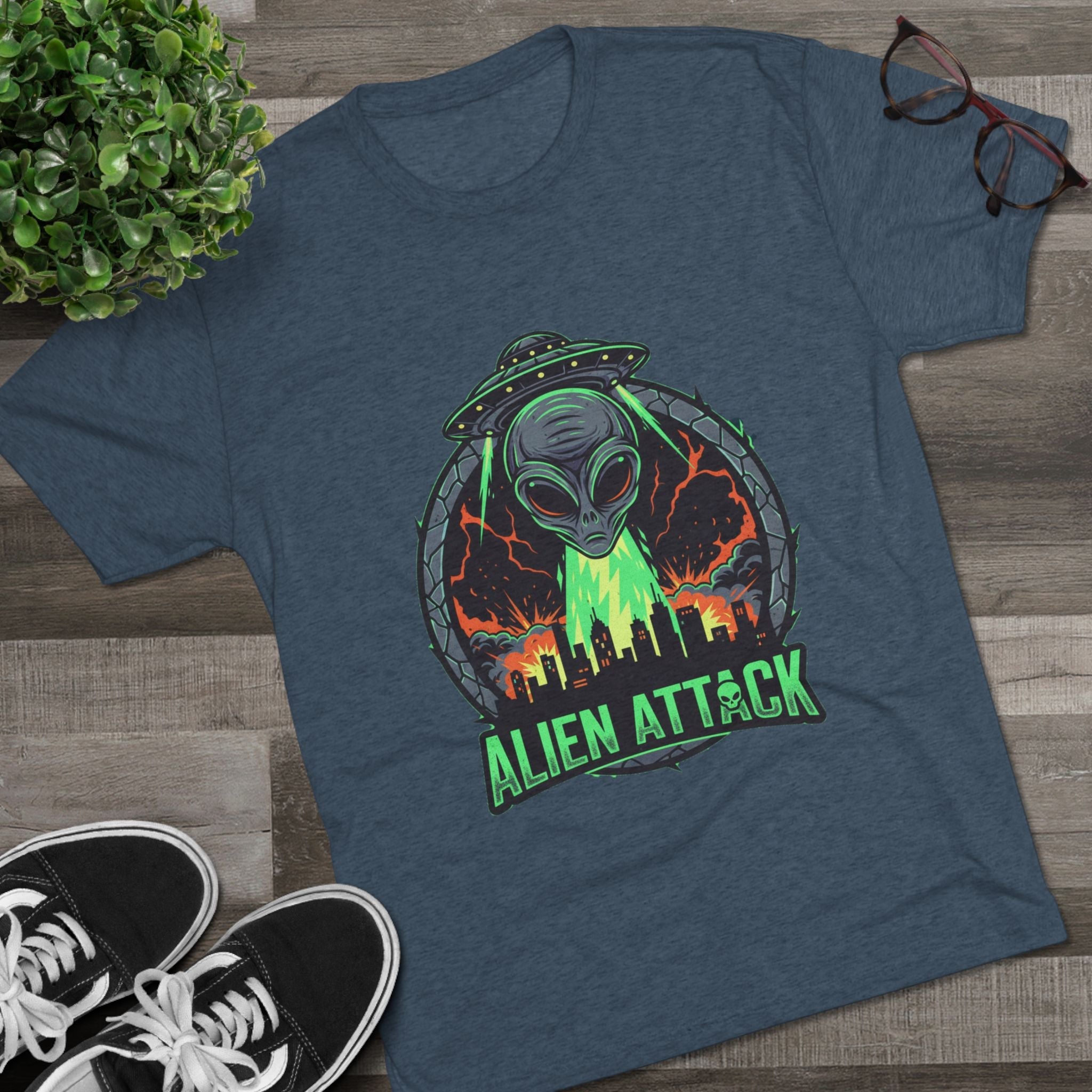 Alien Attack Unisex Tri-Blend Tee - Fun Graphic Tee for Sci-Fi Lovers Printify