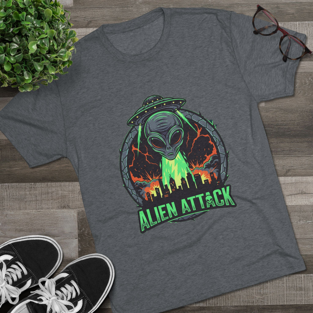 Alien Attack Unisex Tri-Blend Tee - Fun Graphic Tee for Sci-Fi Lovers Printify