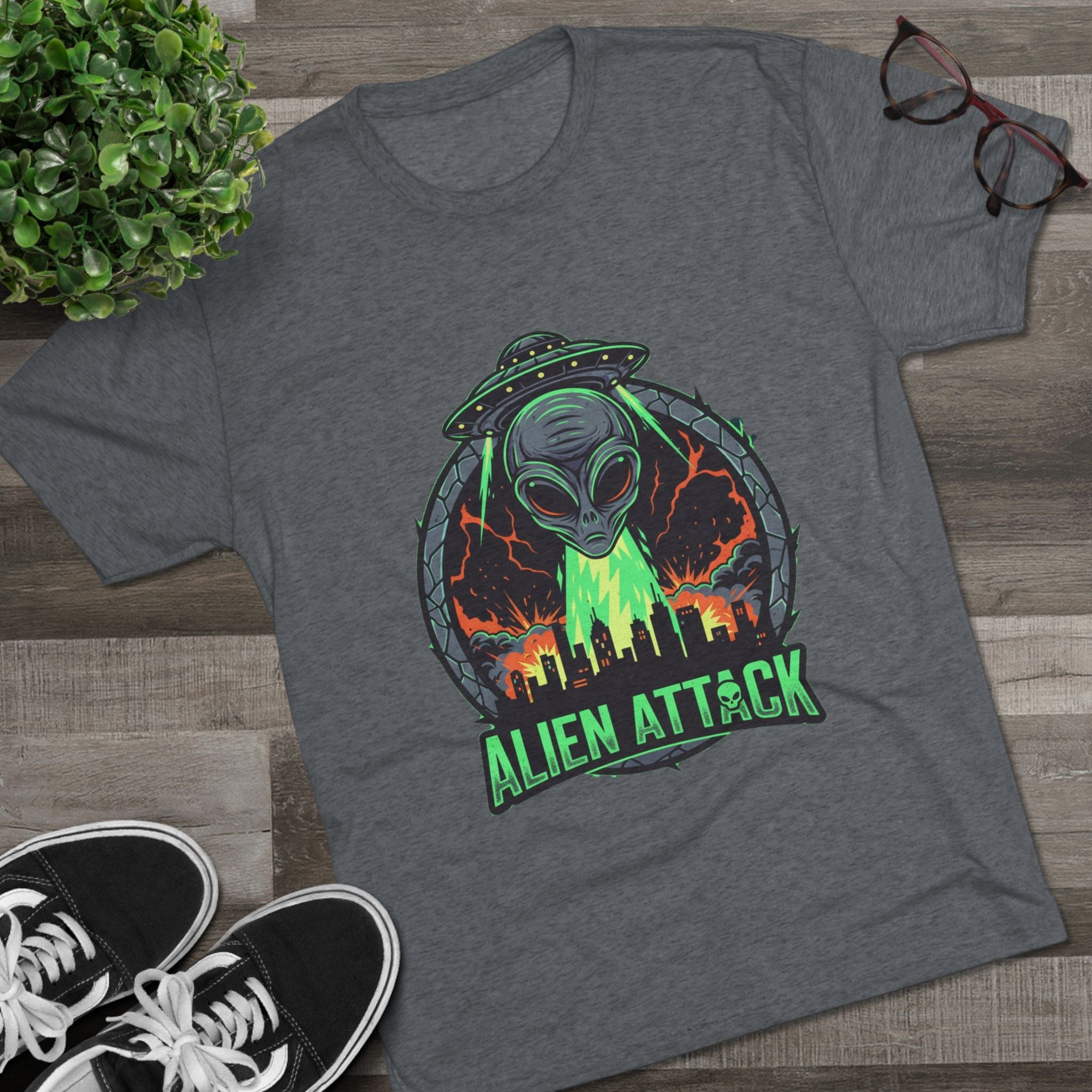 Alien Attack Unisex Tri-Blend Tee - Fun Graphic Tee for Sci-Fi Lovers Printify