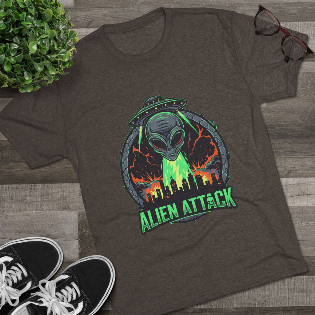 Alien Attack Unisex Tri-Blend Tee - Fun Graphic Tee for Sci-Fi Lovers Printify