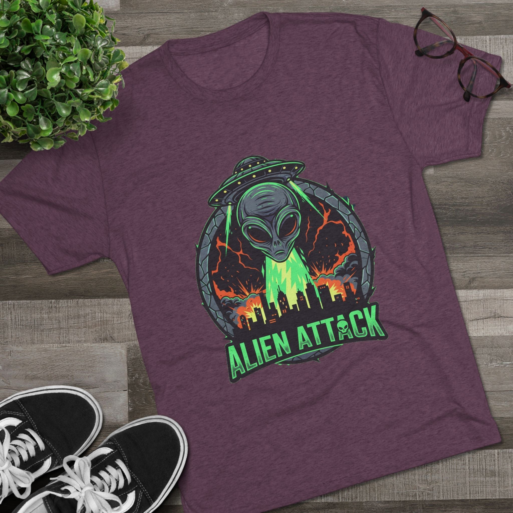 Alien Attack Unisex Tri-Blend Tee - Fun Graphic Tee for Sci-Fi Lovers Printify