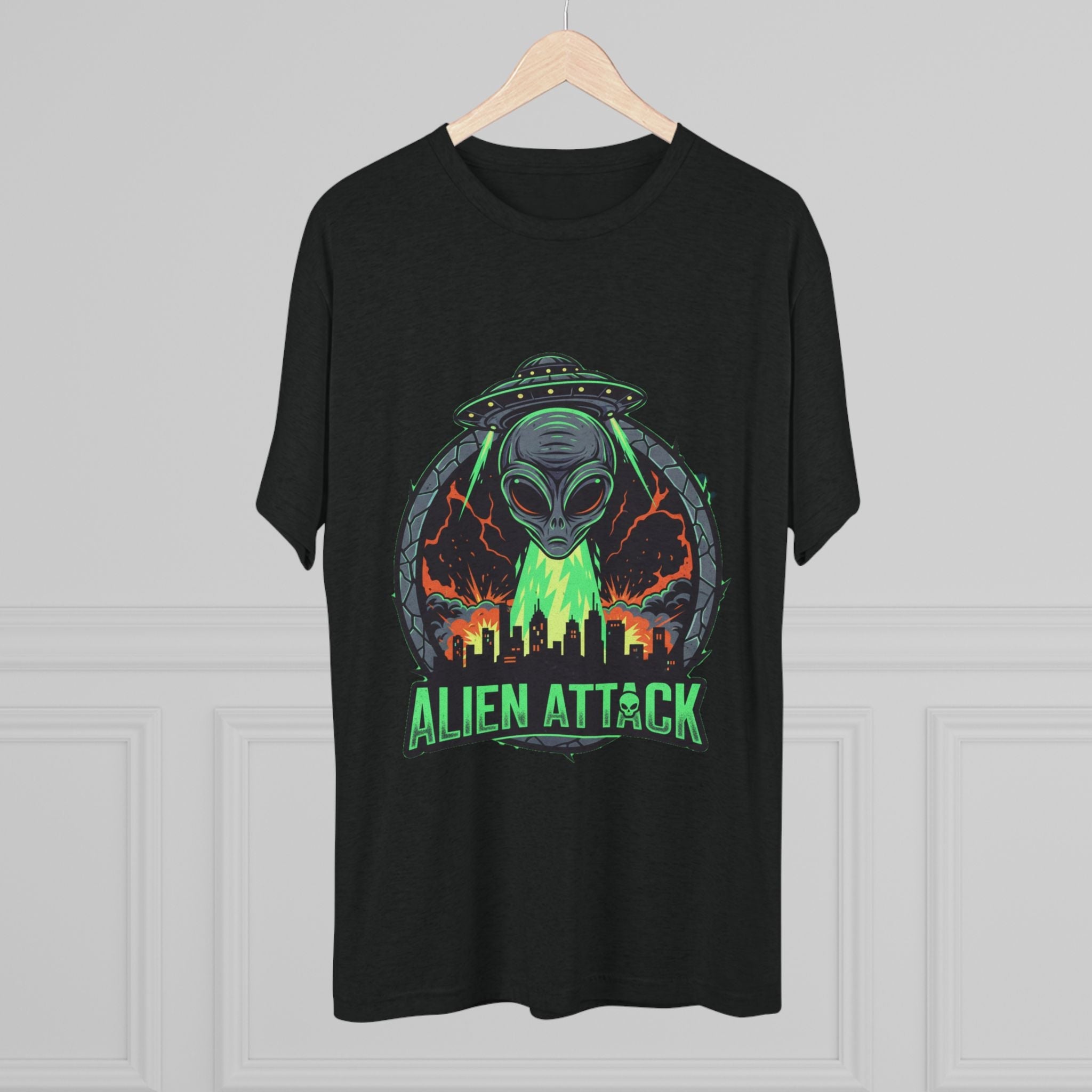 Alien Attack Unisex Tri-Blend Tee - Fun Graphic Tee for Sci-Fi Lovers Printify