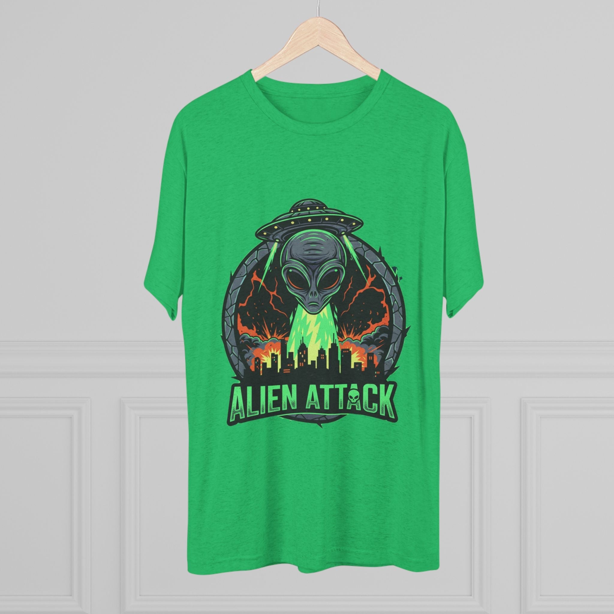 Alien Attack Unisex Tri-Blend Tee - Fun Graphic Tee for Sci-Fi Lovers Printify
