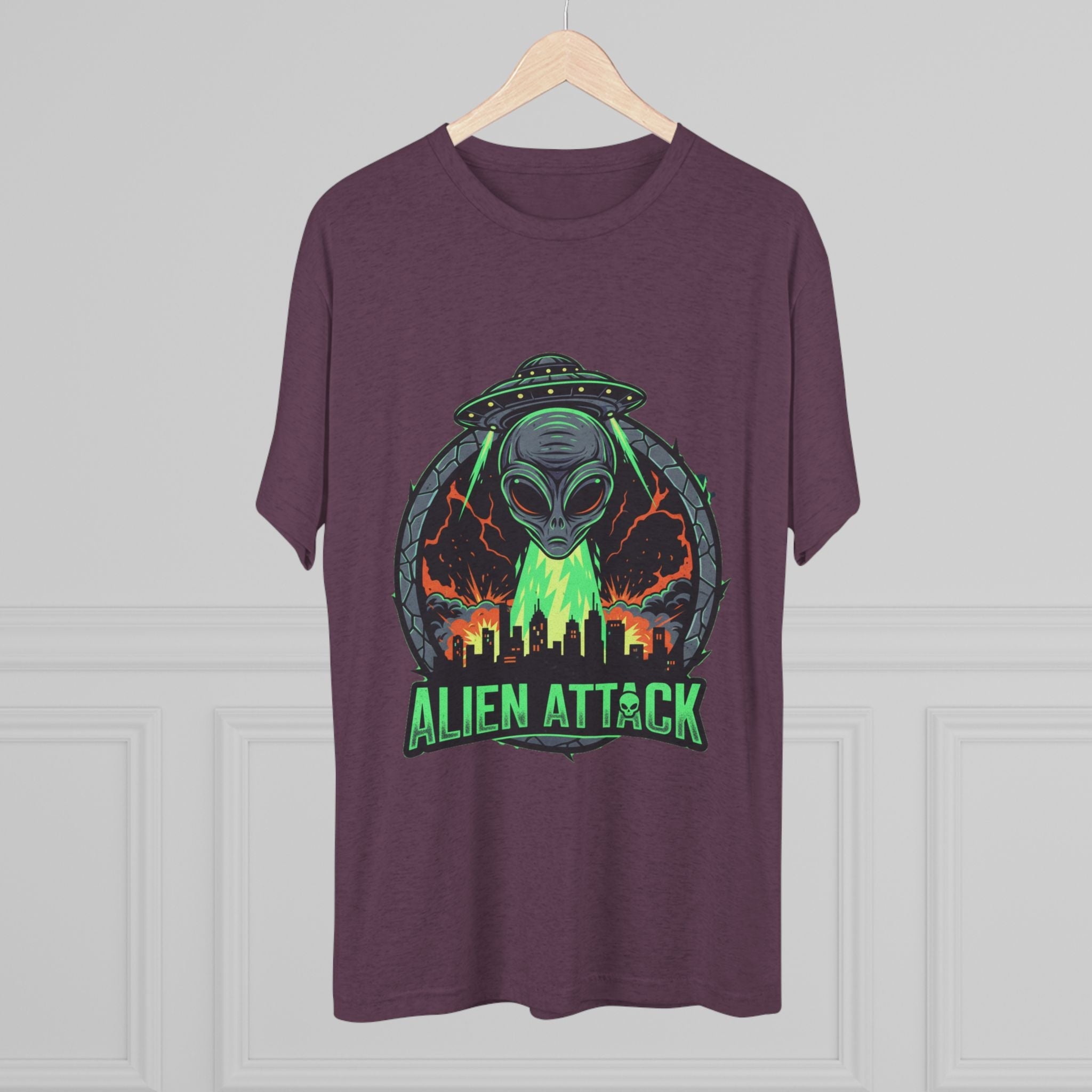 Alien Attack Unisex Tri-Blend Tee - Fun Graphic Tee for Sci-Fi Lovers Printify