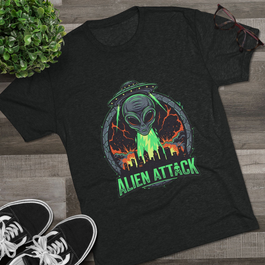 Alien Attack Unisex Tri-Blend Tee - Fun Graphic Tee for Sci-Fi Lovers Printify