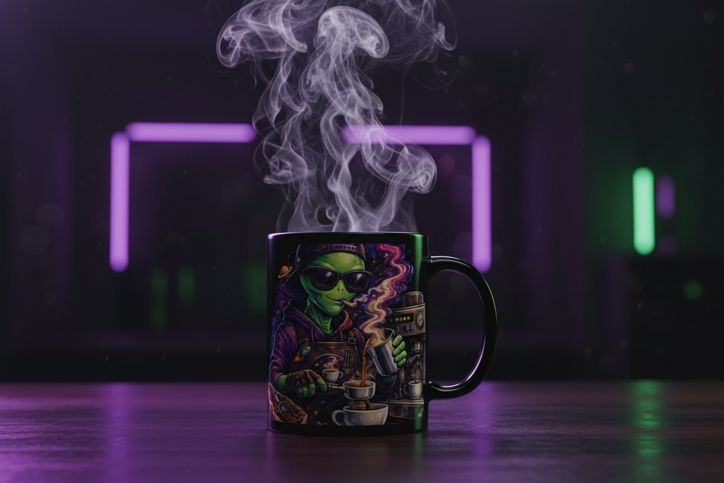Alien Barista Mug — Neon Night