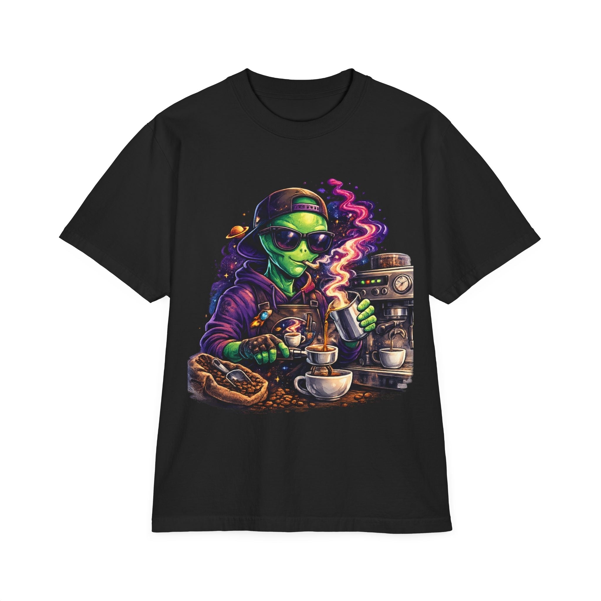 Alien Barista T-Shirt — Cosmic Coffee Lover Tee Printify