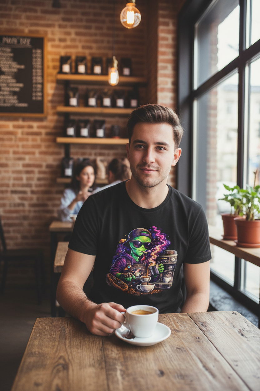 Alien Barista Tee — Coffee Shop Lifestyle