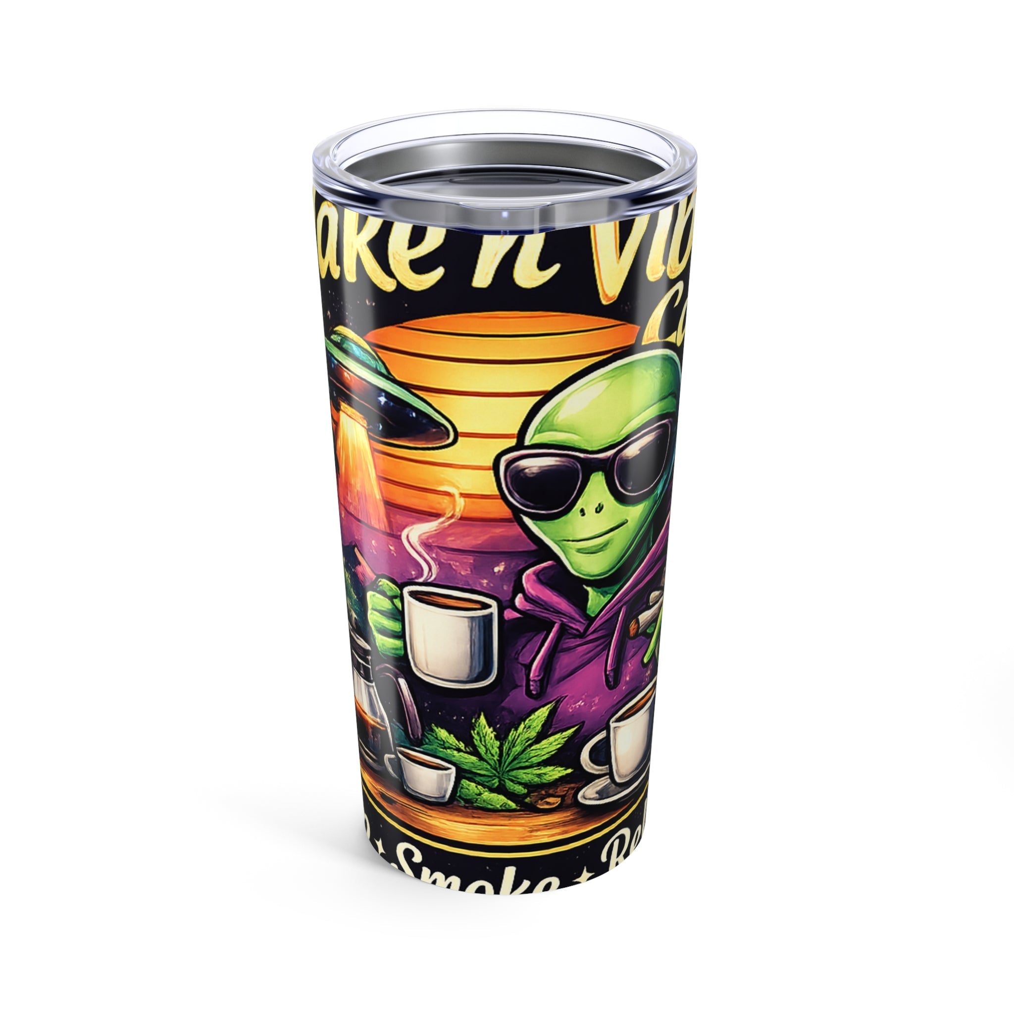 Alien Coffee & Chill 20oz Tumbler — 'Wake n' Vibe' Graphic Travel Cup