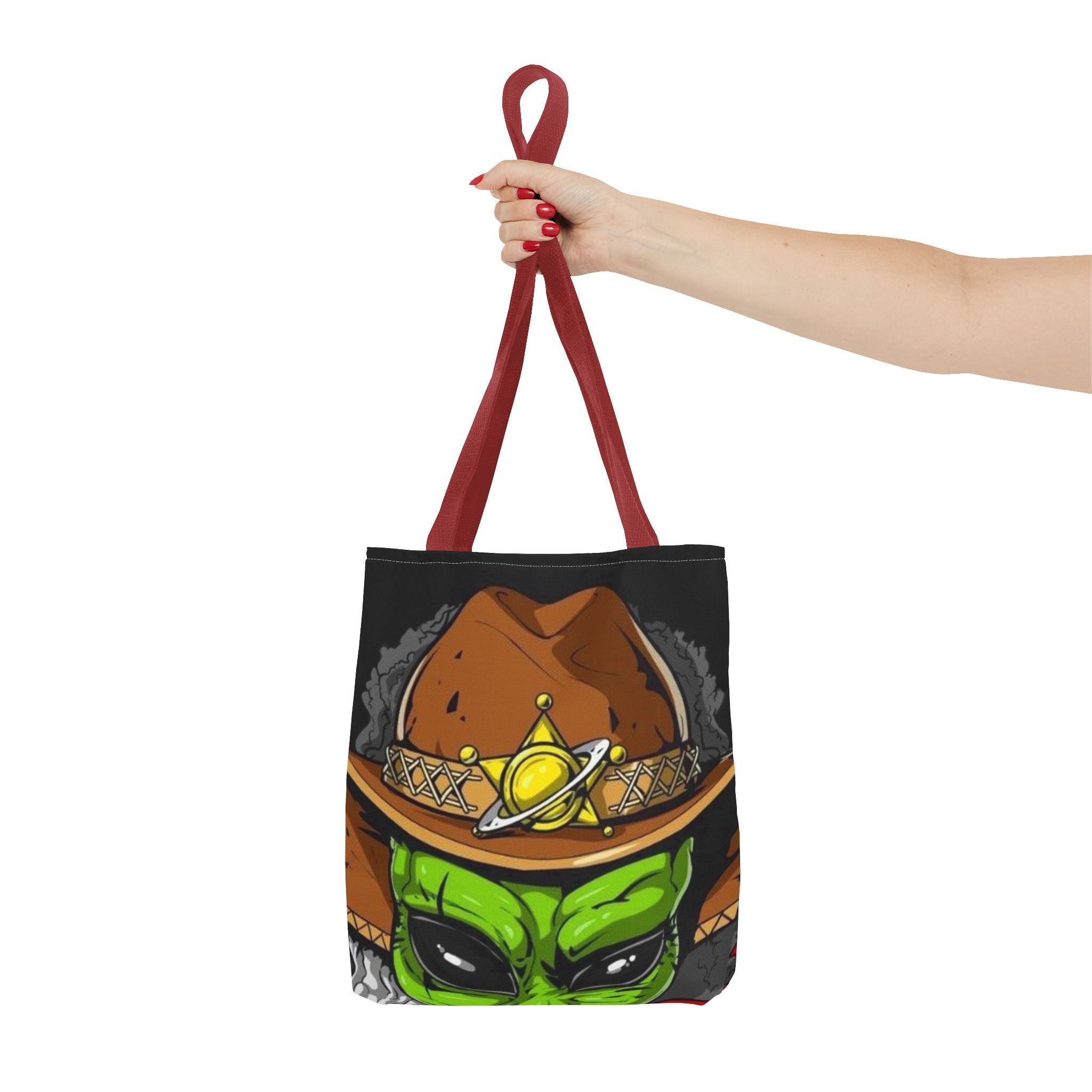 Alien Cowboy Tote Bag - Unique AOP Design for Cosmic Enthusiasts, Perfect for Festivals, Shopping, Beach Trips, and Gifts