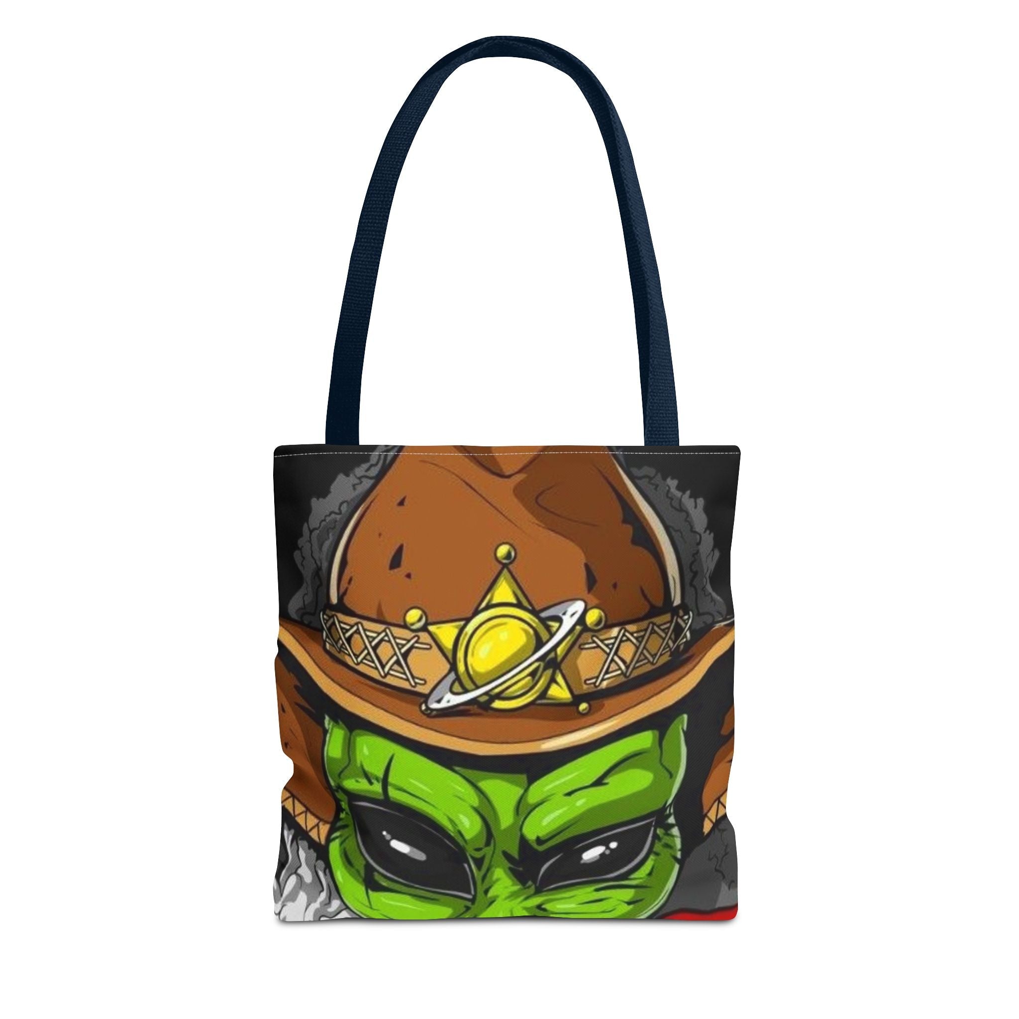 Alien Cowboy Tote Bag - Unique AOP Design for Cosmic Enthusiasts, Perfect for Festivals, Shopping, Beach Trips, and Gifts Printify