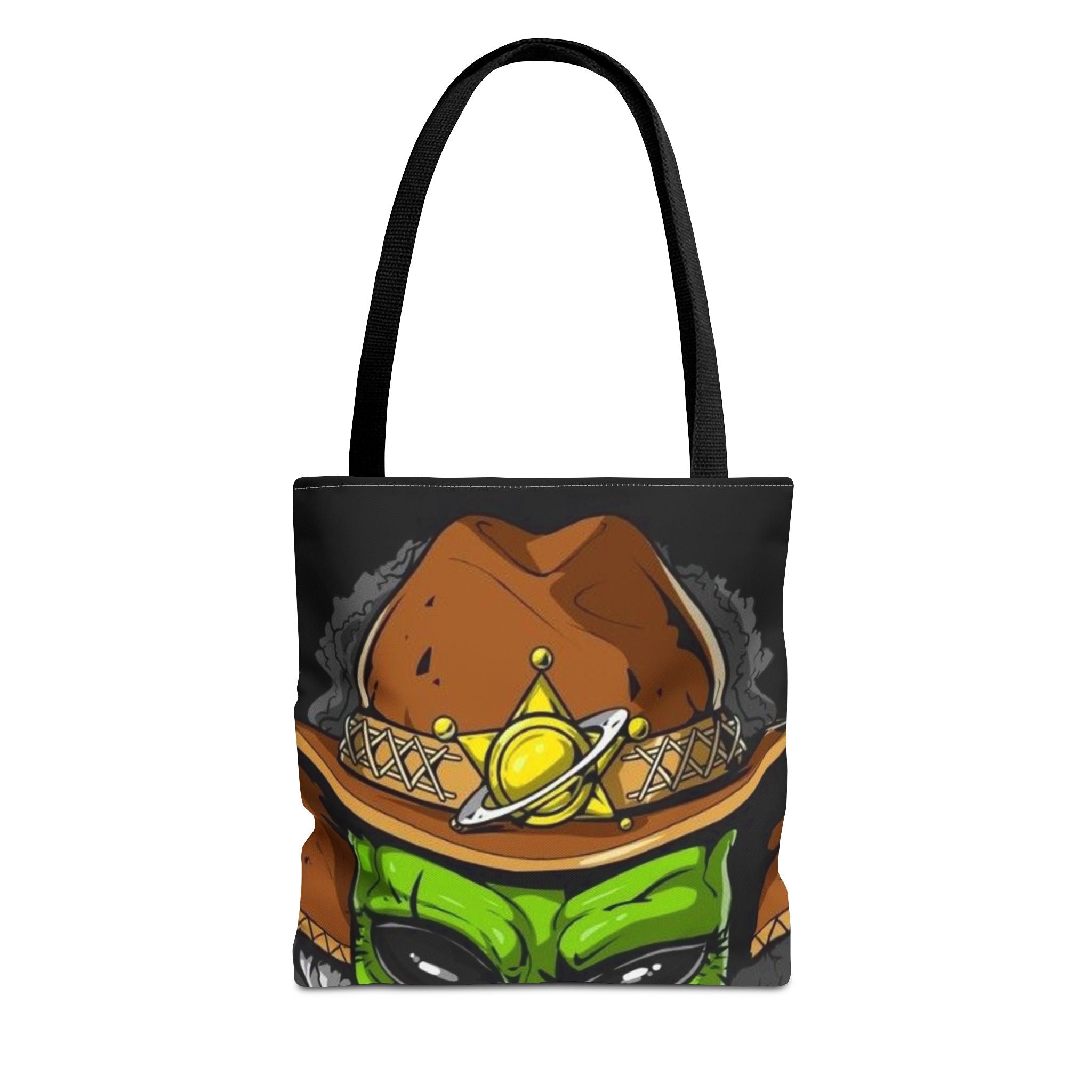 Alien Cowboy Tote Bag - Unique AOP Design for Cosmic Enthusiasts, Perfect for Festivals, Shopping, Beach Trips, and Gifts