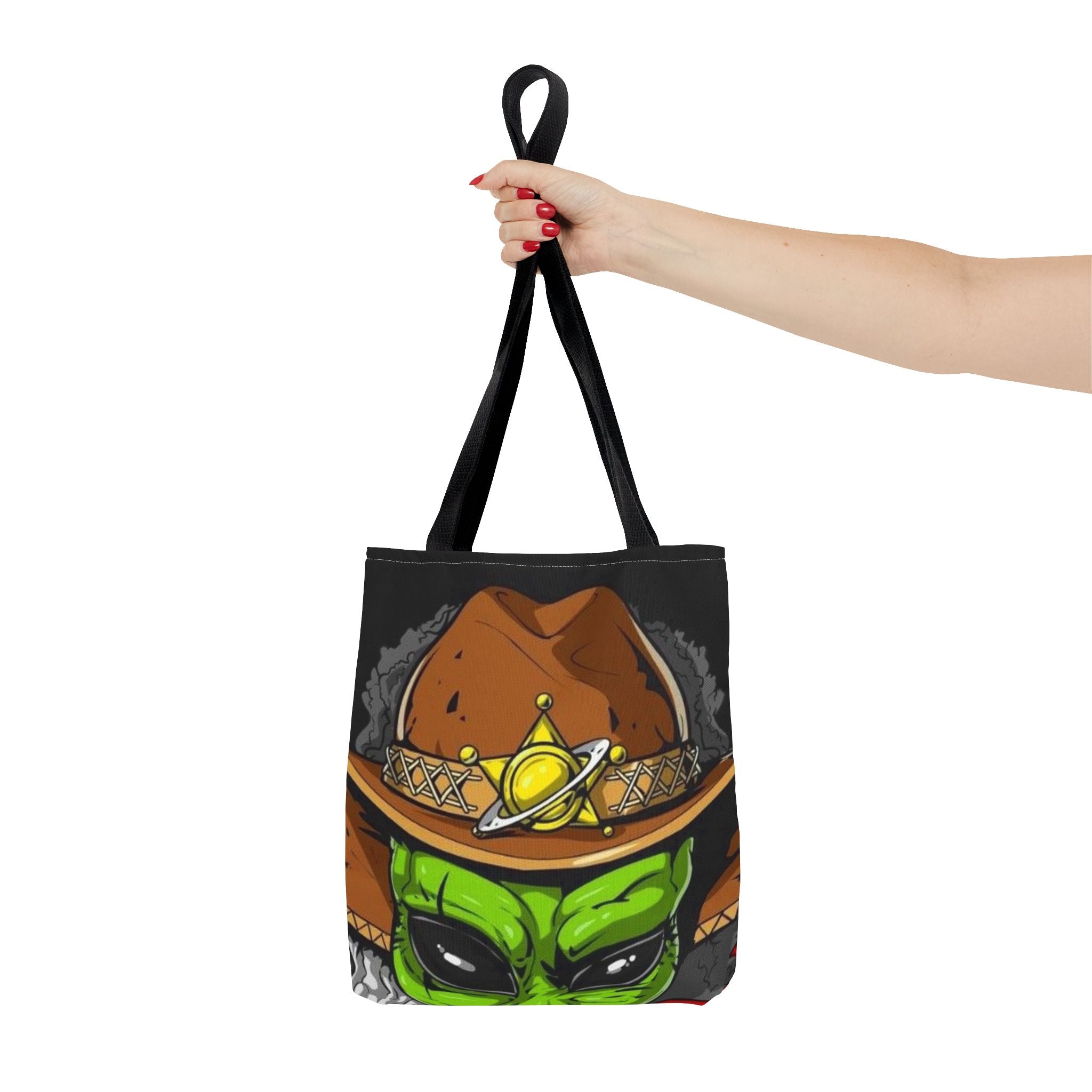 Alien Cowboy Tote Bag - Unique AOP Design for Cosmic Enthusiasts, Perfect for Festivals, Shopping, Beach Trips, and Gifts