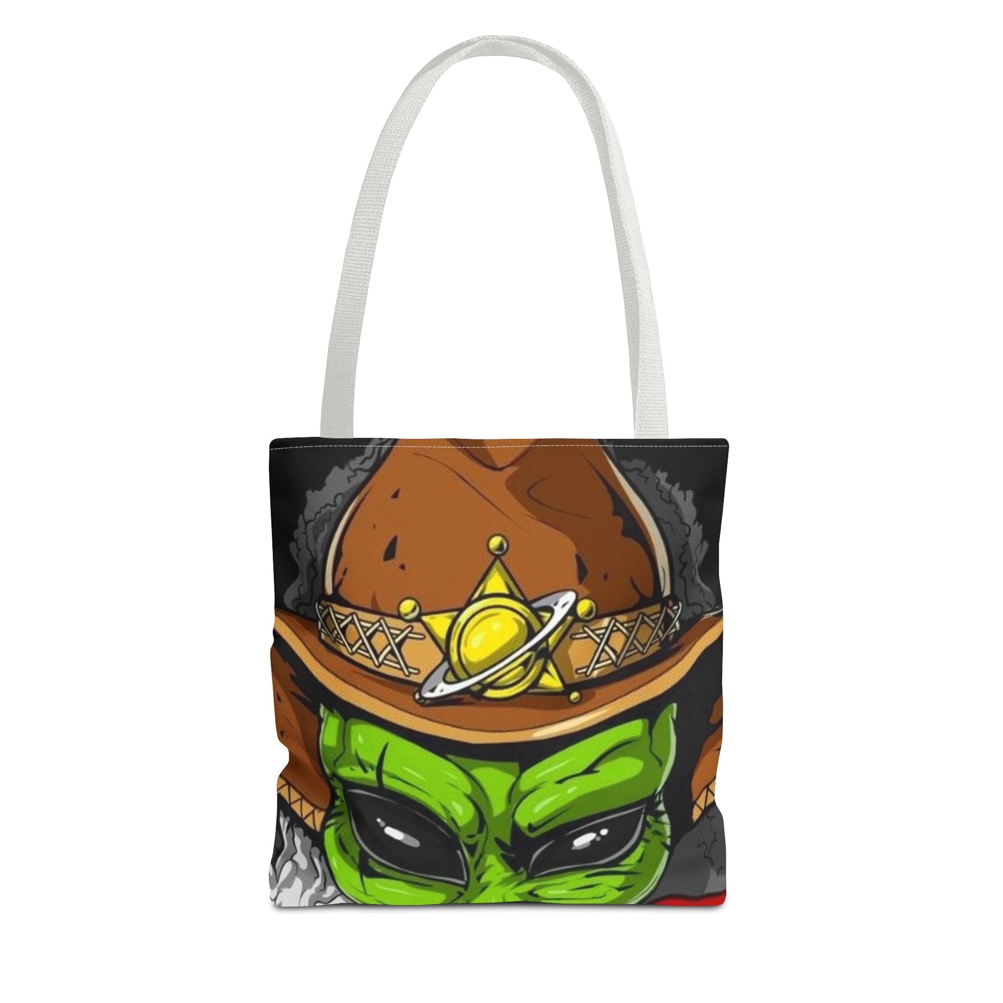 Alien Cowboy Tote Bag - Unique AOP Design for Cosmic Enthusiasts, Perfect for Festivals, Shopping, Beach Trips, and Gifts Printify