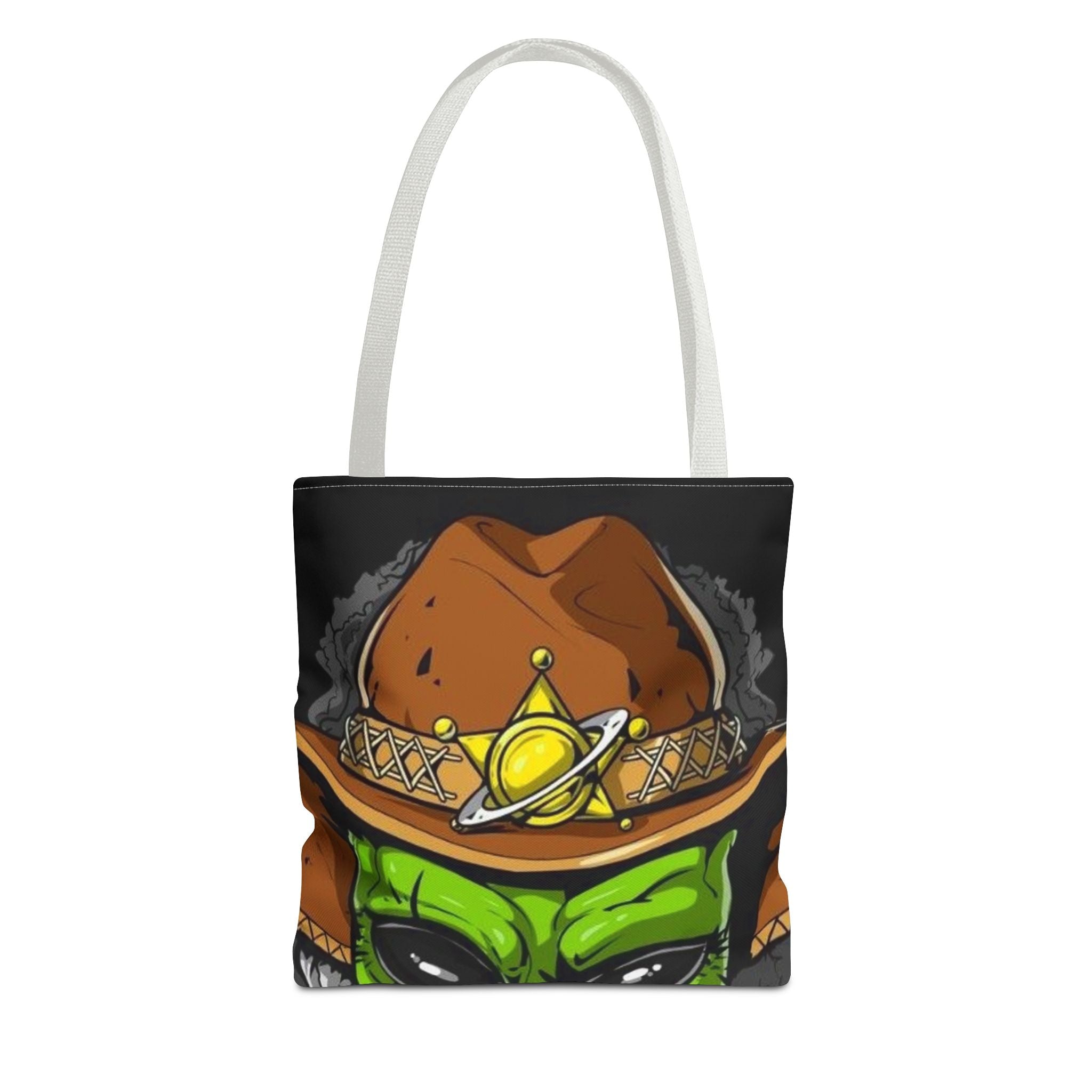 Alien Cowboy Tote Bag - Unique AOP Design for Cosmic Enthusiasts, Perfect for Festivals, Shopping, Beach Trips, and Gifts
