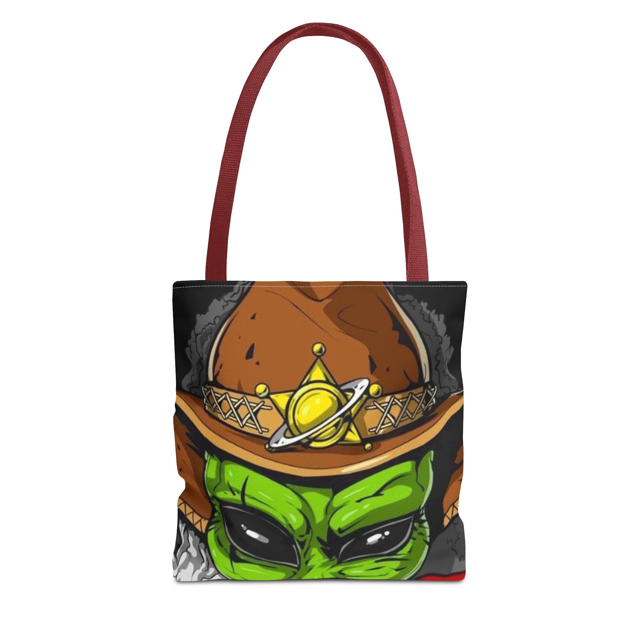 Alien Cowboy Tote Bag - Unique AOP Design for Cosmic Enthusiasts, Perfect for Festivals, Shopping, Beach Trips, and Gifts Printify