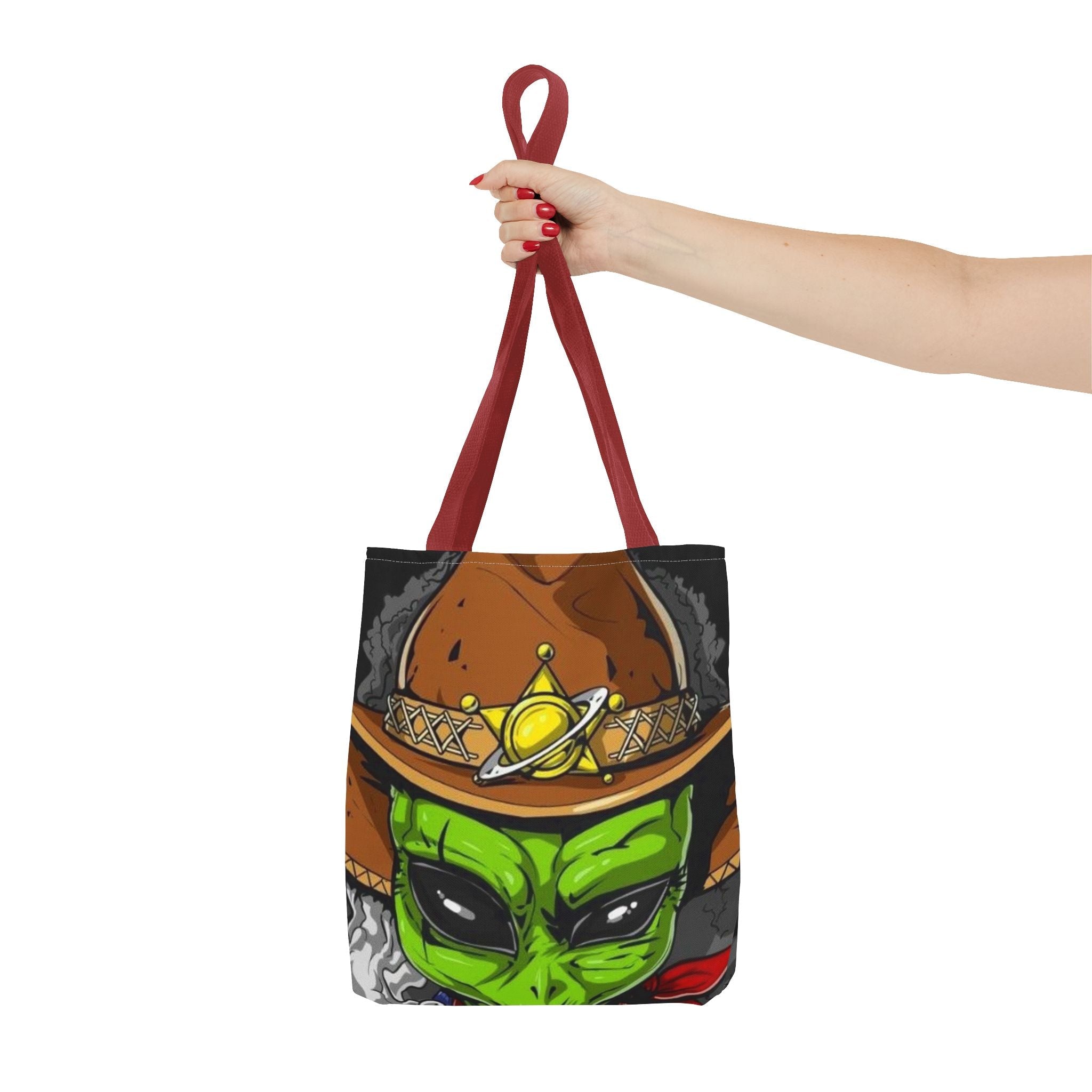 Alien Cowboy Tote Bag - Unique AOP Design for Cosmic Enthusiasts, Perfect for Festivals, Shopping, Beach Trips, and Gifts Printify