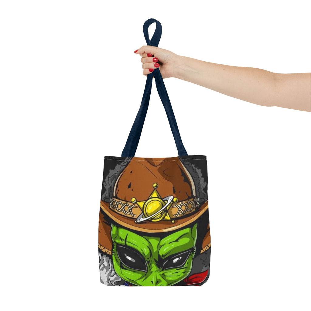 Alien Cowboy Tote Bag - Unique AOP Design for Cosmic Enthusiasts, Perfect for Festivals, Shopping, Beach Trips, and Gifts Printify
