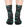 Alien Doodle Crew Socks - Neon Teal UFO Pattern Socks
