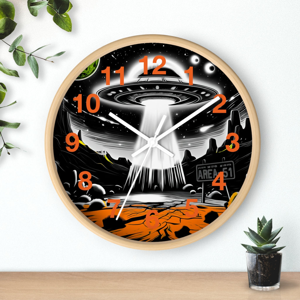 Alien Encounter Wall Clock, Unique Home Decor for Space Lovers, Retro Area 51 Theme, Perfect Gift for Sci-Fi Fans Printify
