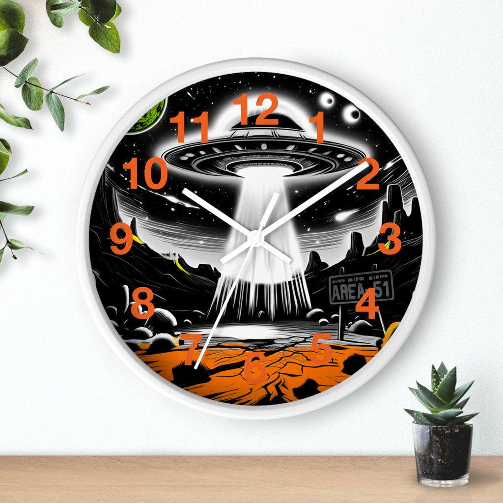 Alien Encounter Wall Clock, Unique Home Decor for Space Lovers, Retro Area 51 Theme, Perfect Gift for Sci-Fi Fans Printify