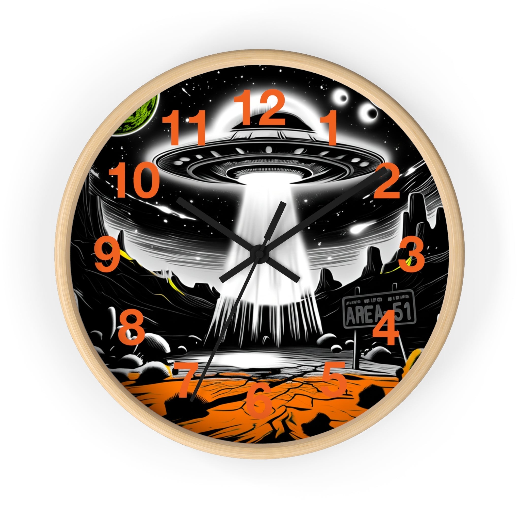 Alien Encounter Wall Clock, Unique Home Decor for Space Lovers, Retro Area 51 Theme, Perfect Gift for Sci-Fi Fans Printify