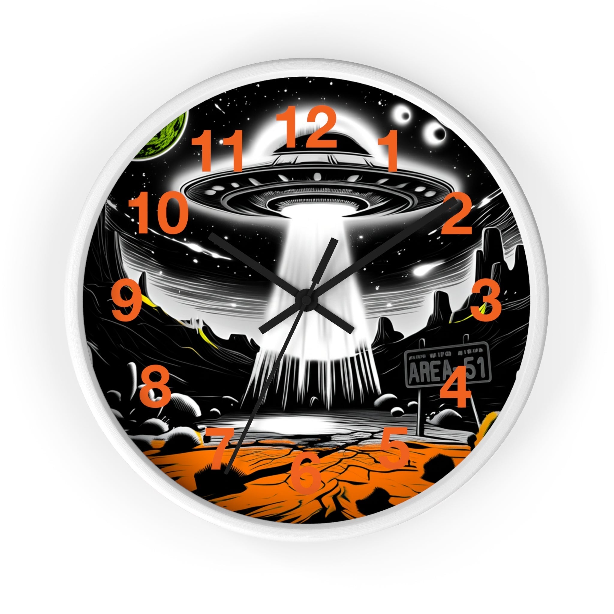 Alien Encounter Wall Clock, Unique Home Decor for Space Lovers, Retro Area 51 Theme, Perfect Gift for Sci-Fi Fans Printify