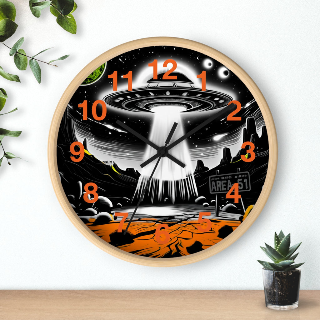 Alien Encounter Wall Clock, Unique Home Decor for Space Lovers, Retro Area 51 Theme, Perfect Gift for Sci-Fi Fans Printify