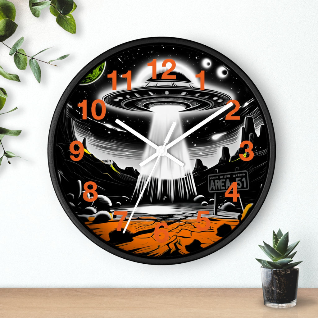 Alien Encounter Wall Clock, Unique Home Decor for Space Lovers, Retro Area 51 Theme, Perfect Gift for Sci-Fi Fans Printify