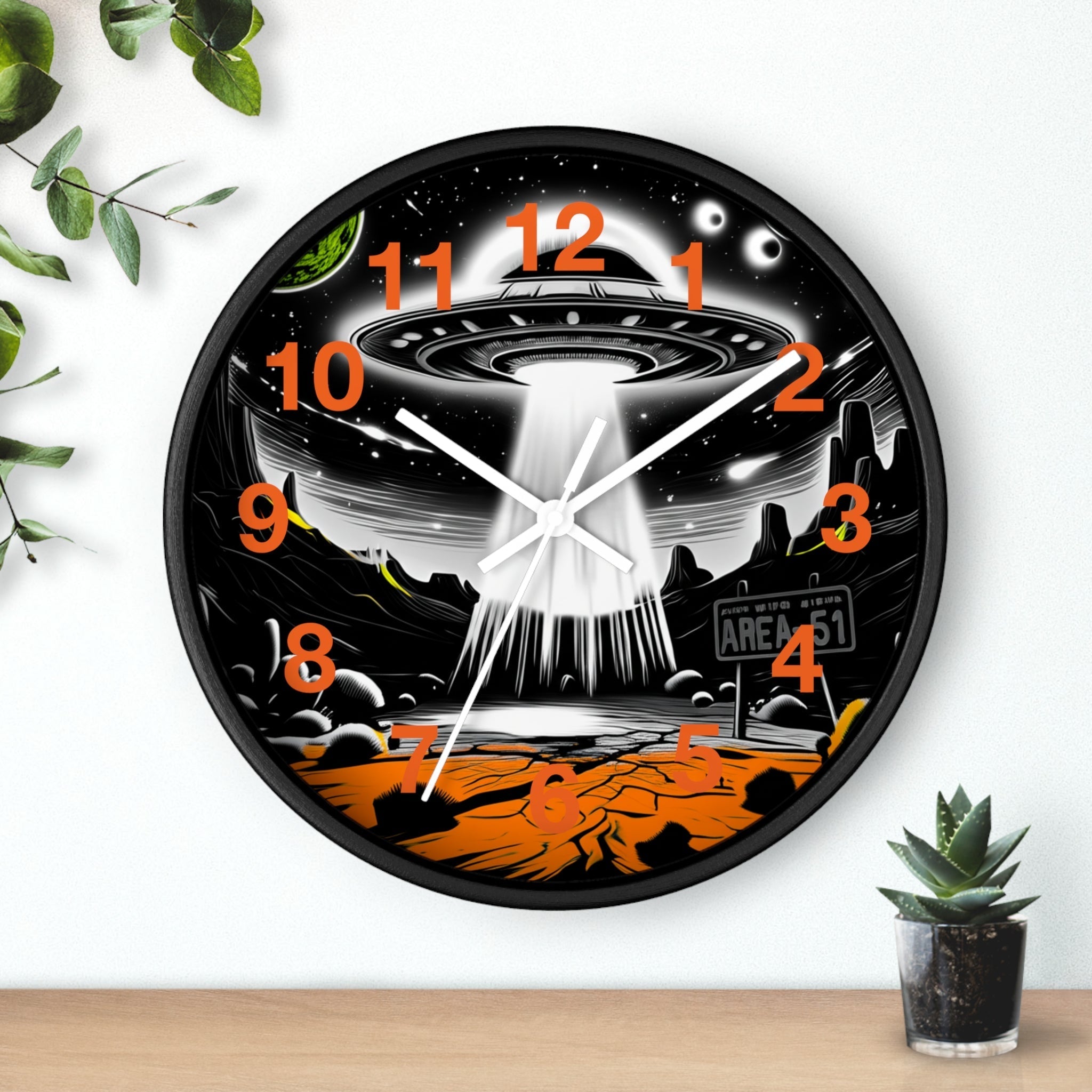 Alien Encounter Wall Clock, Unique Home Decor for Space Lovers, Retro Area 51 Theme, Perfect Gift for Sci-Fi Fans Printify