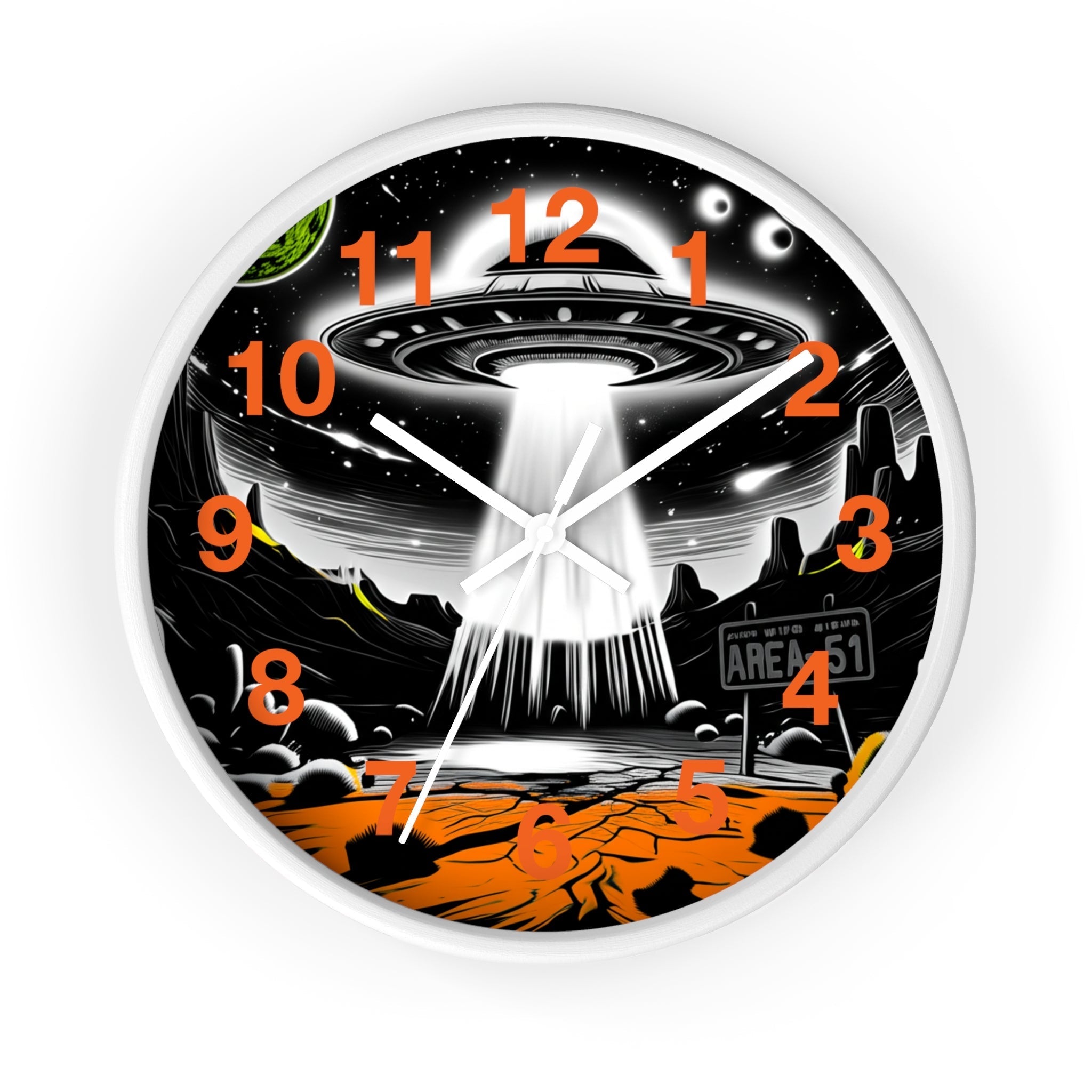 Alien Encounter Wall Clock, Unique Home Decor for Space Lovers, Retro Area 51 Theme, Perfect Gift for Sci-Fi Fans Printify
