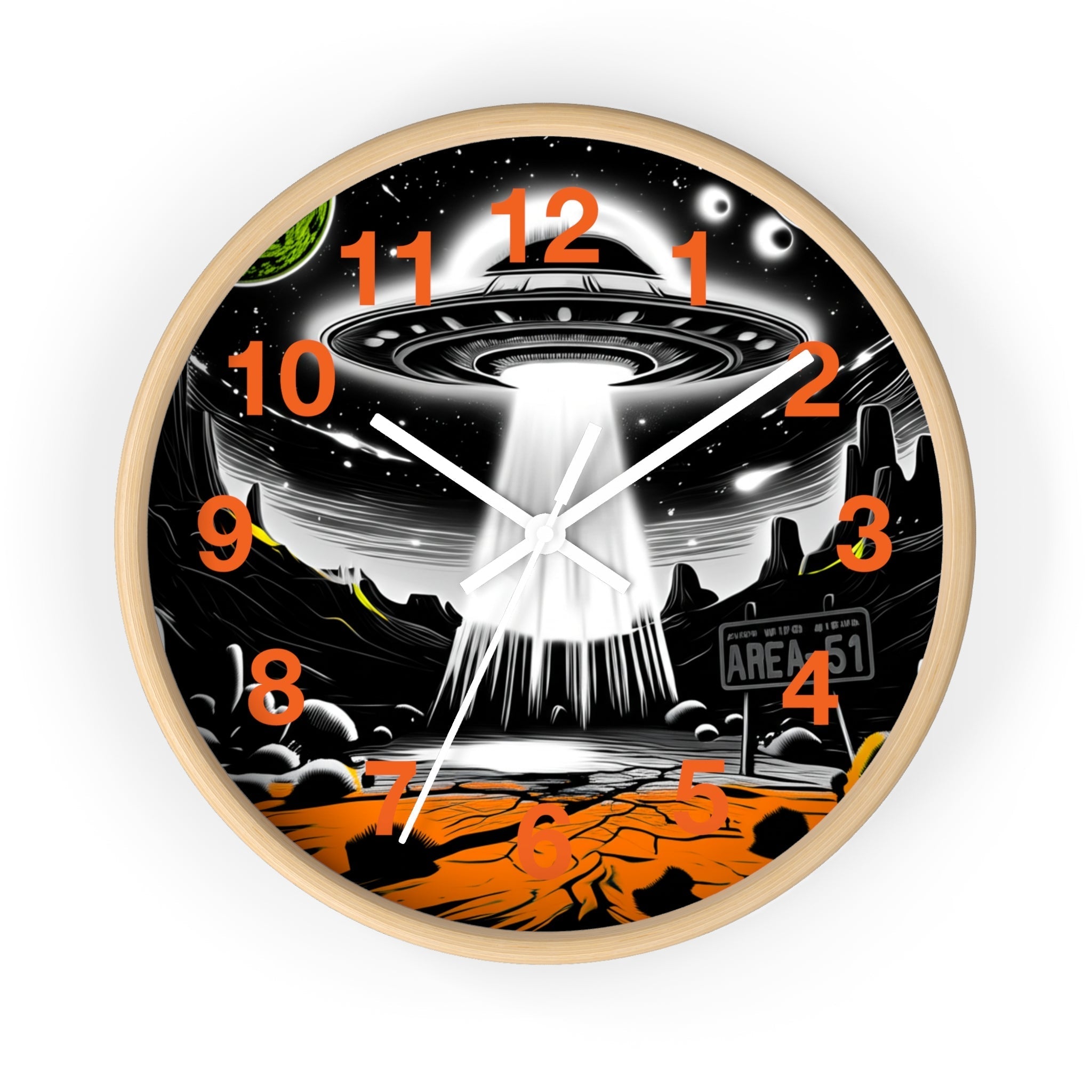 Alien Encounter Wall Clock, Unique Home Decor for Space Lovers, Retro Area 51 Theme, Perfect Gift for Sci-Fi Fans Printify
