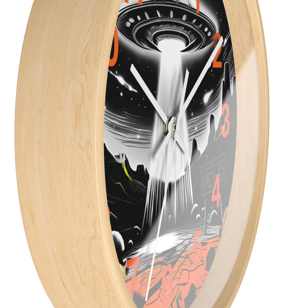 Alien Encounter Wall Clock, Unique Home Decor for Space Lovers, Retro Area 51 Theme, Perfect Gift for Sci-Fi Fans Printify