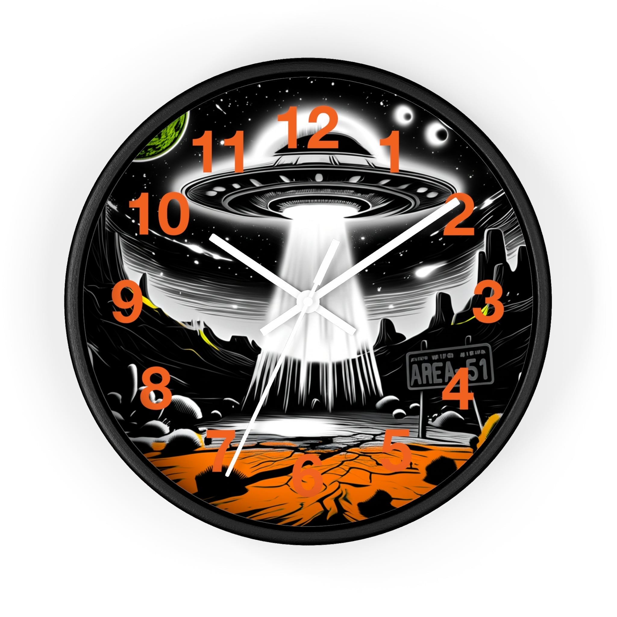 Alien Encounter Wall Clock, Unique Home Decor for Space Lovers, Retro Area 51 Theme, Perfect Gift for Sci-Fi Fans Printify