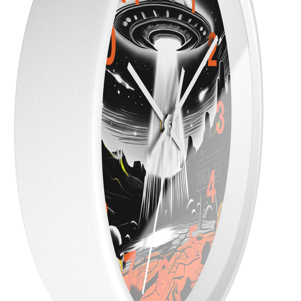 Alien Encounter Wall Clock, Unique Home Decor for Space Lovers, Retro Area 51 Theme, Perfect Gift for Sci-Fi Fans Printify