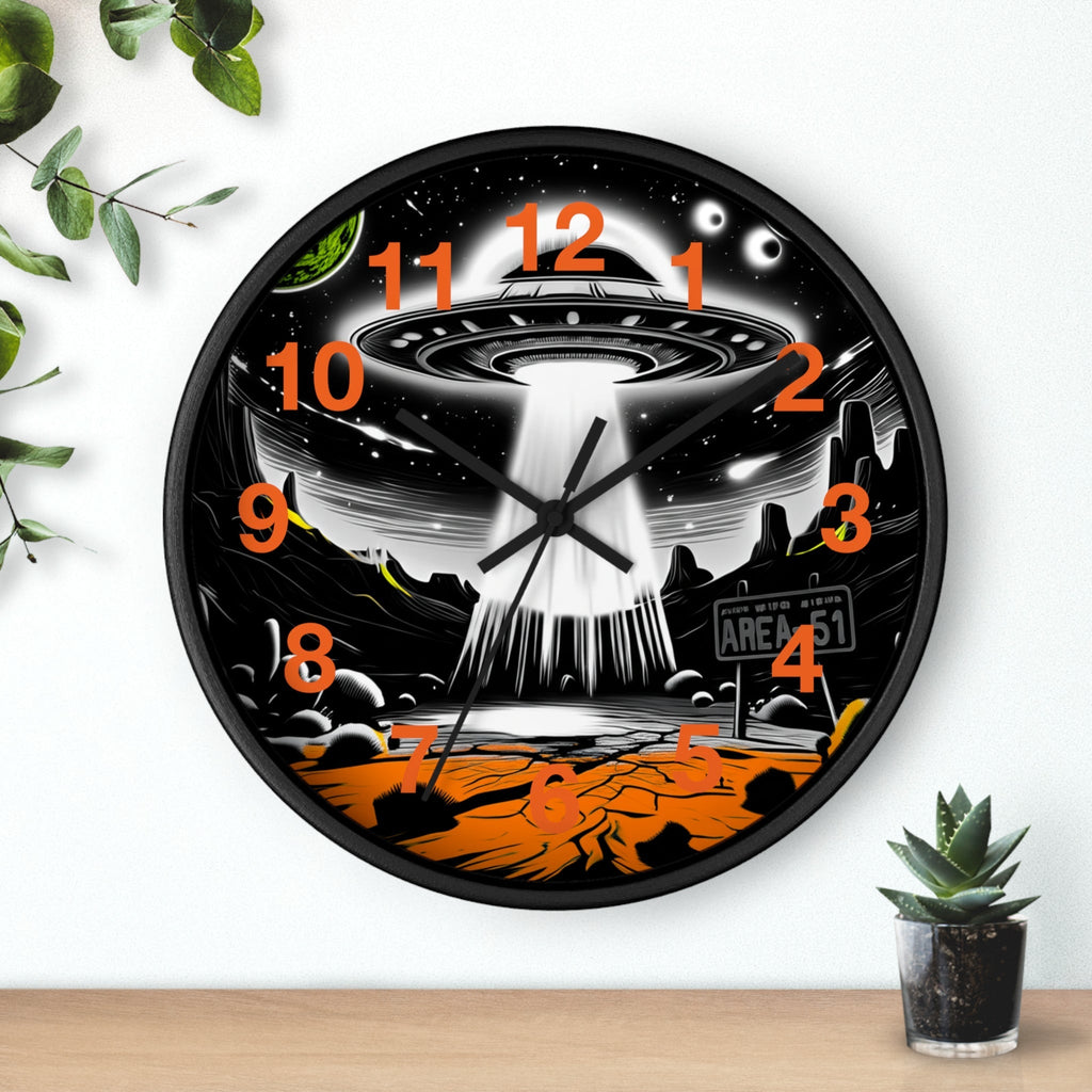 Alien Encounter Wall Clock, Unique Home Decor for Space Lovers, Retro Area 51 Theme, Perfect Gift for Sci-Fi Fans Printify