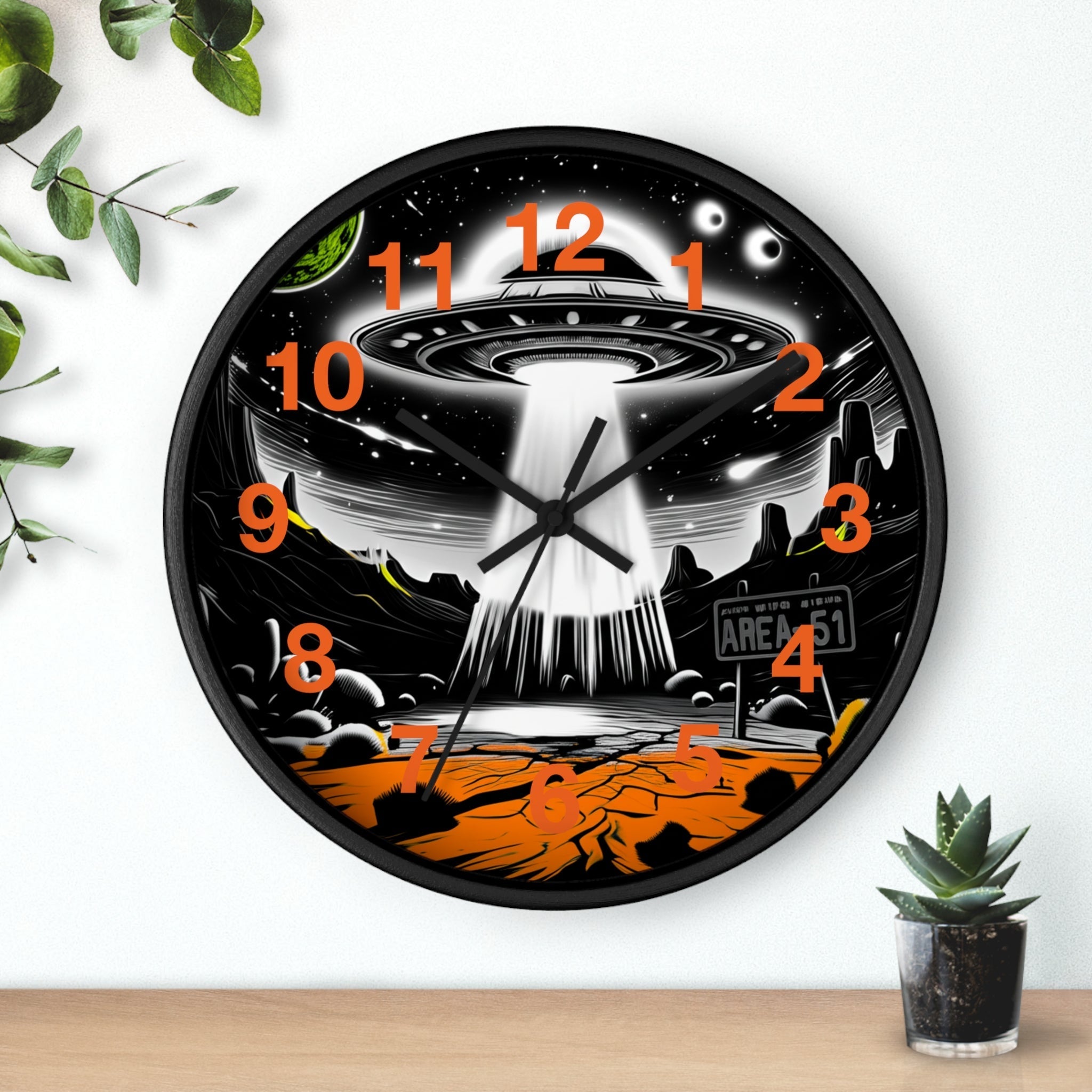 Alien Encounter Wall Clock, Unique Home Decor for Space Lovers, Retro Area 51 Theme, Perfect Gift for Sci-Fi Fans Printify