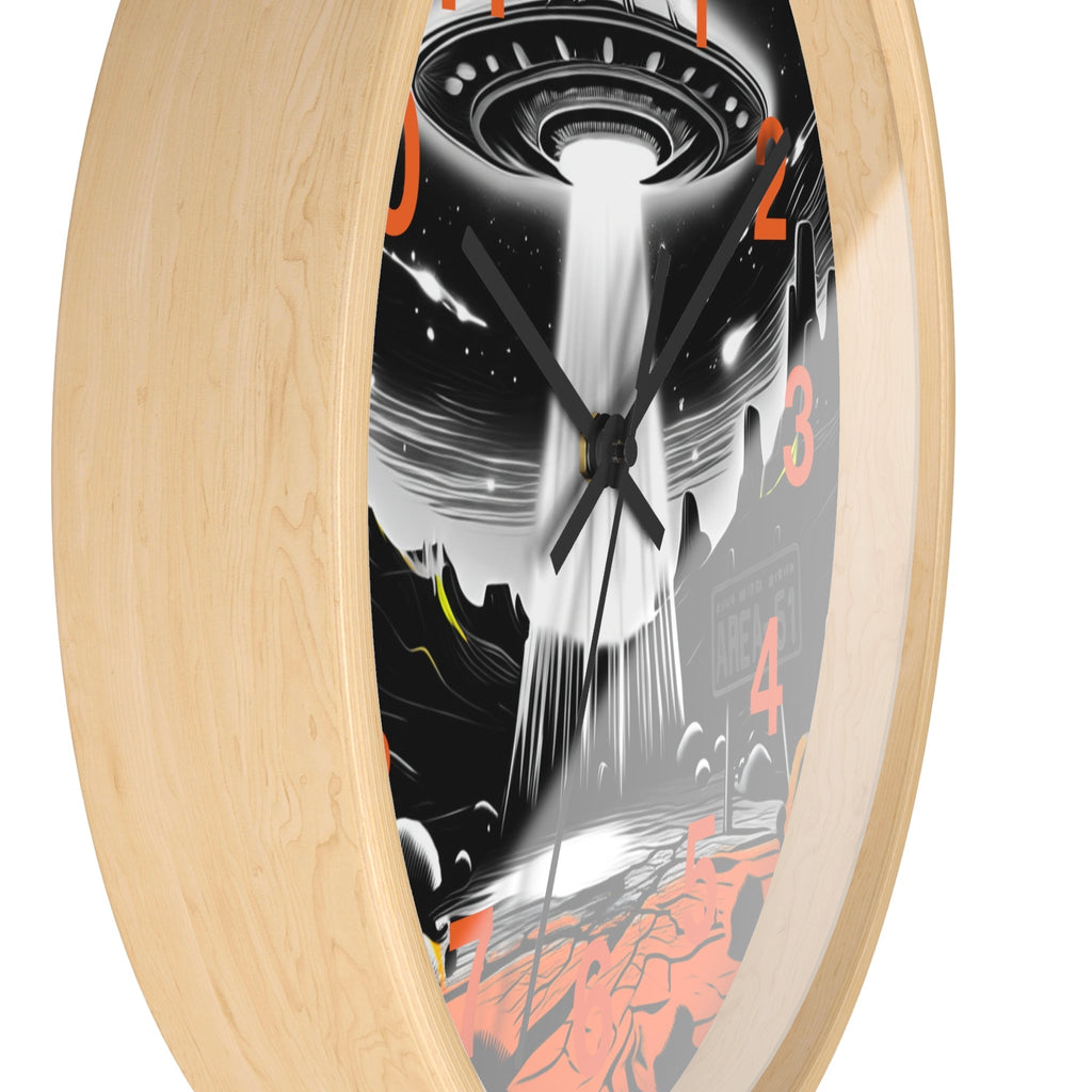 Alien Encounter Wall Clock, Unique Home Decor for Space Lovers, Retro Area 51 Theme, Perfect Gift for Sci-Fi Fans Printify