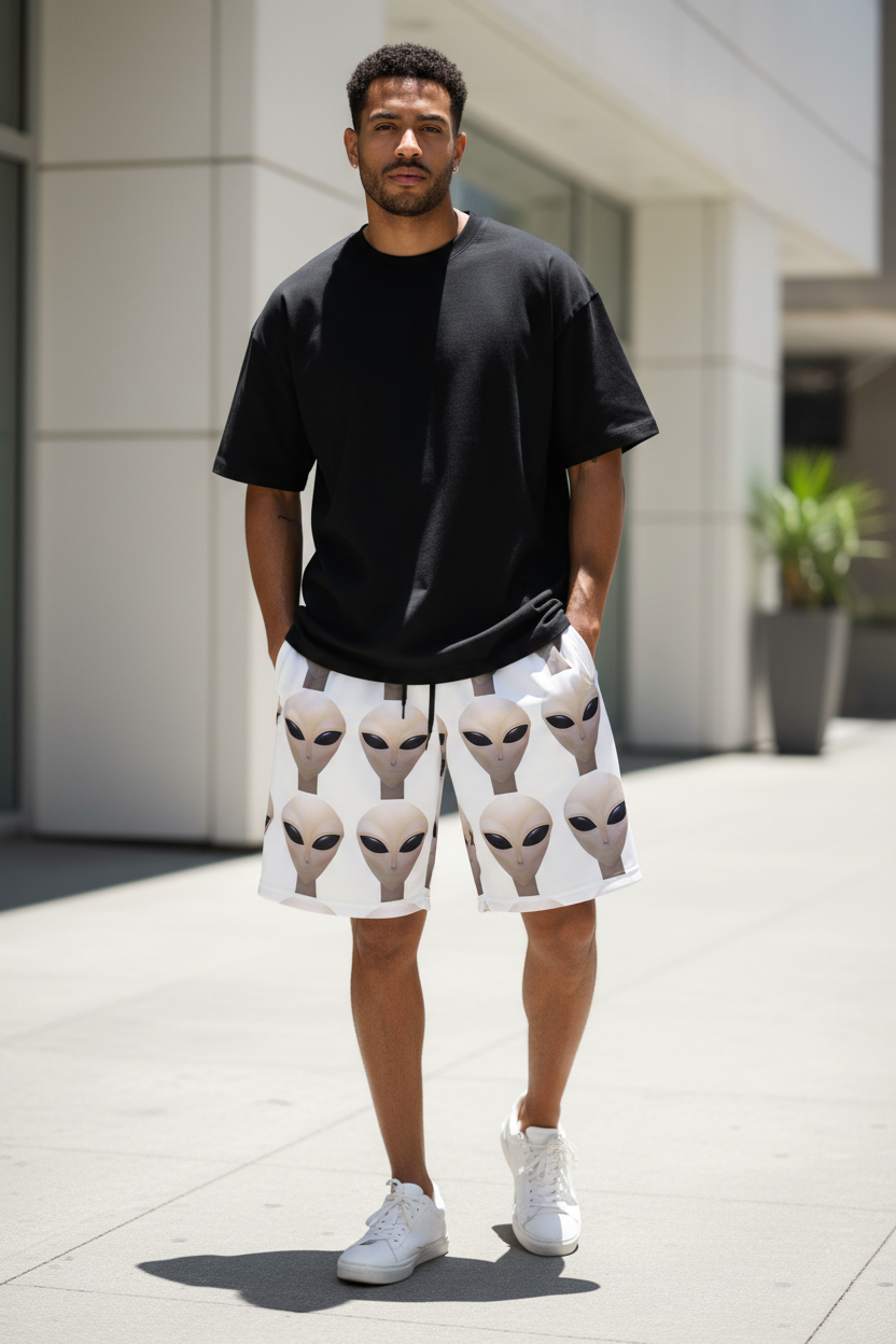 Alien Face White Shorts — Clean Street Lifestyle