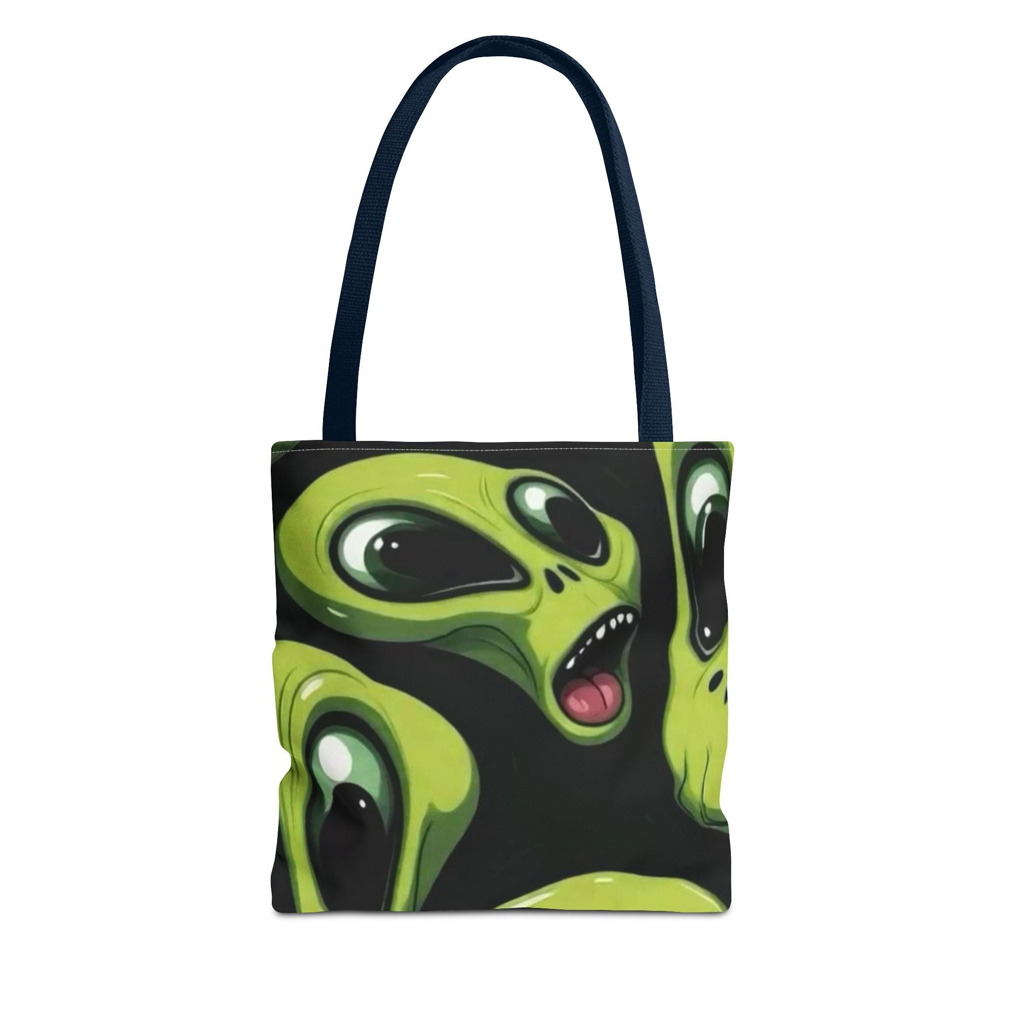 Alien Faces Tote Bag — Cute Green Alien All-Over Print Tote Printify