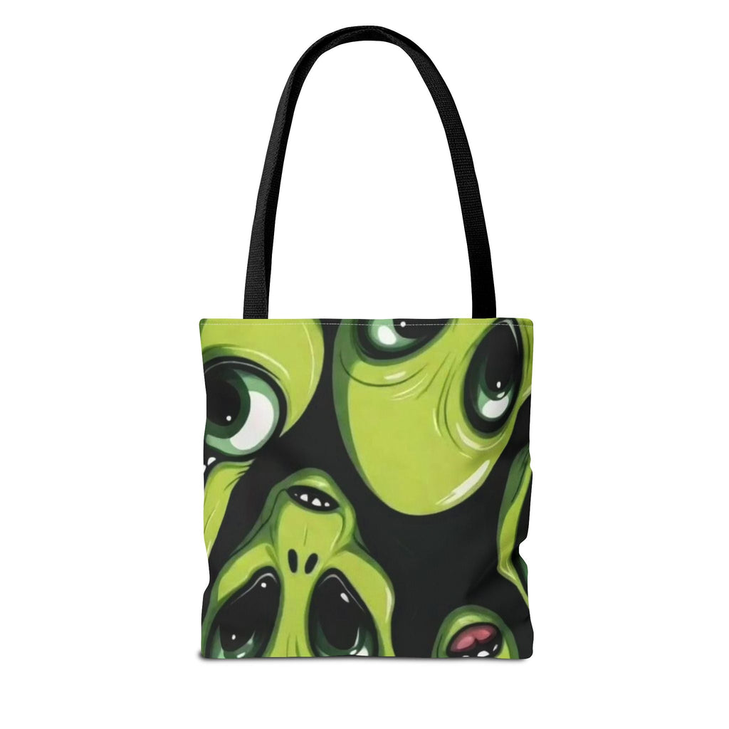Alien Faces Tote Bag — Cute Green Alien All-Over Print Tote Printify