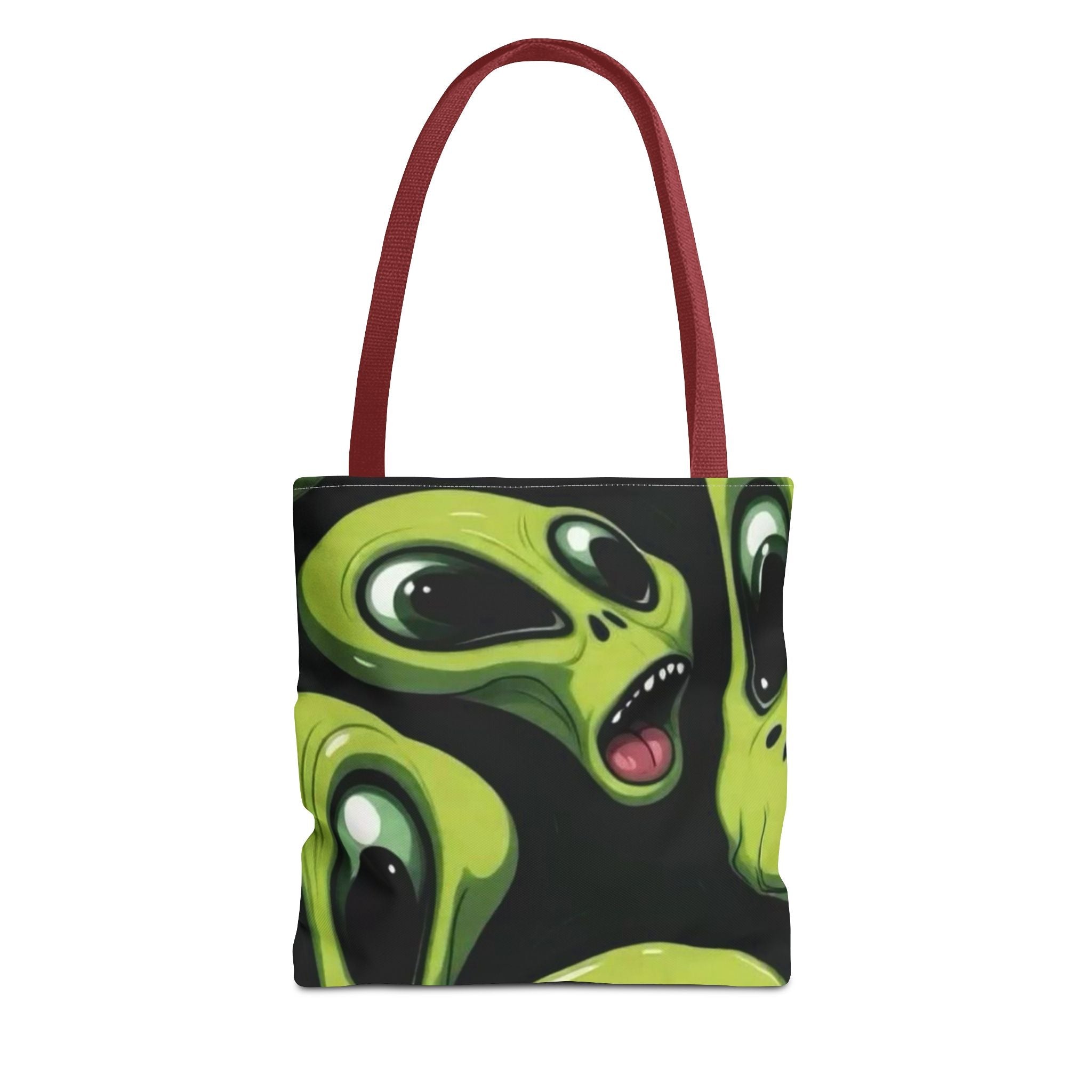 Alien Faces Tote Bag — Cute Green Alien All-Over Print Tote Printify