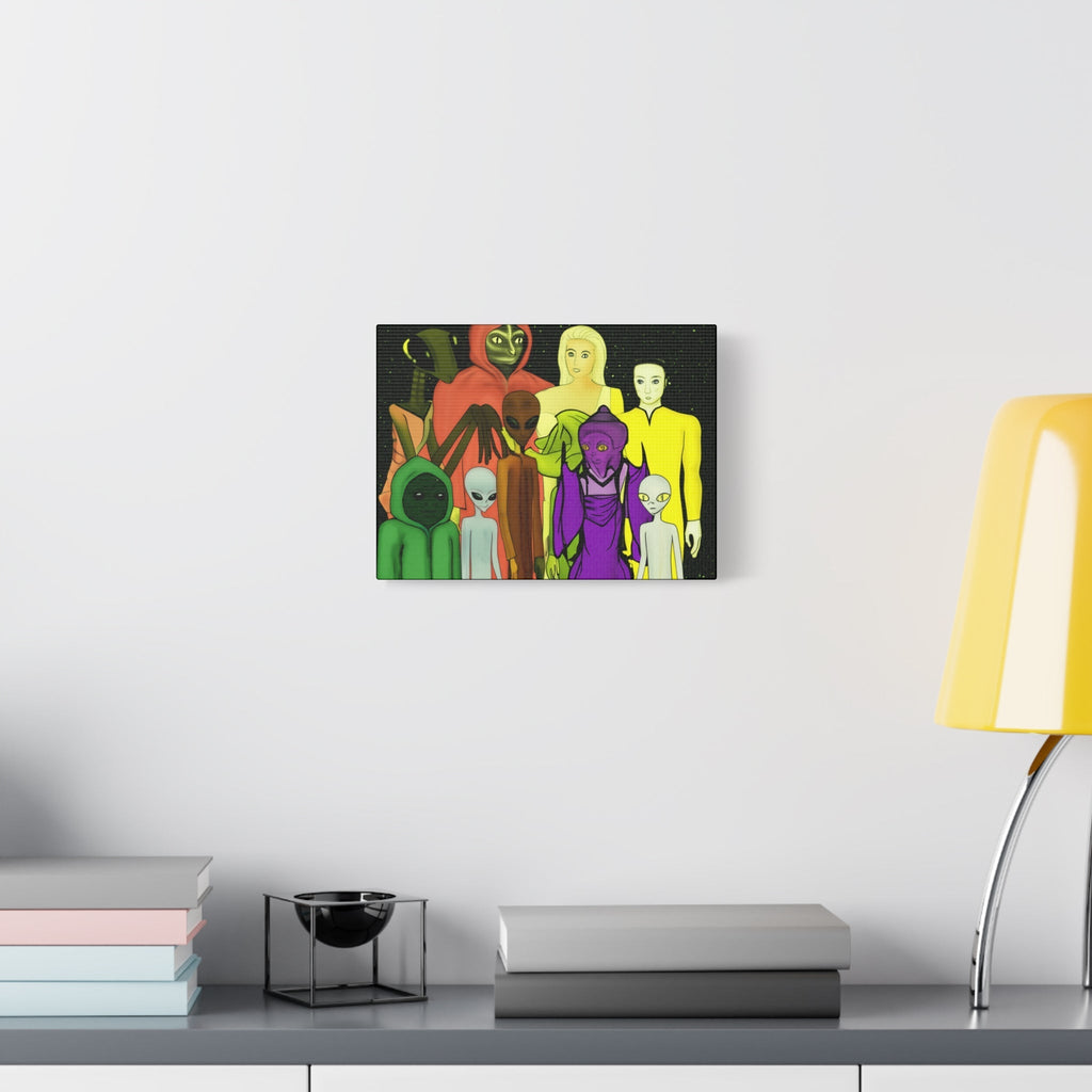 Alien Friends Canvas Art, Cosmic Wall Decor, Unique Home Gift, Sci-Fi Wall Hanging, Whimsical Art for UFO Lovers Printify