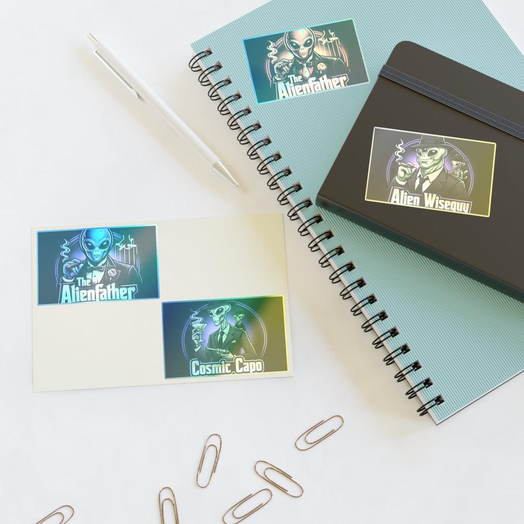Alien Godfather Sticker Sheet — Retro Sci‑Fi Mob Boss Art Stickers (The Alienfather, Cosmic Capo) Printify