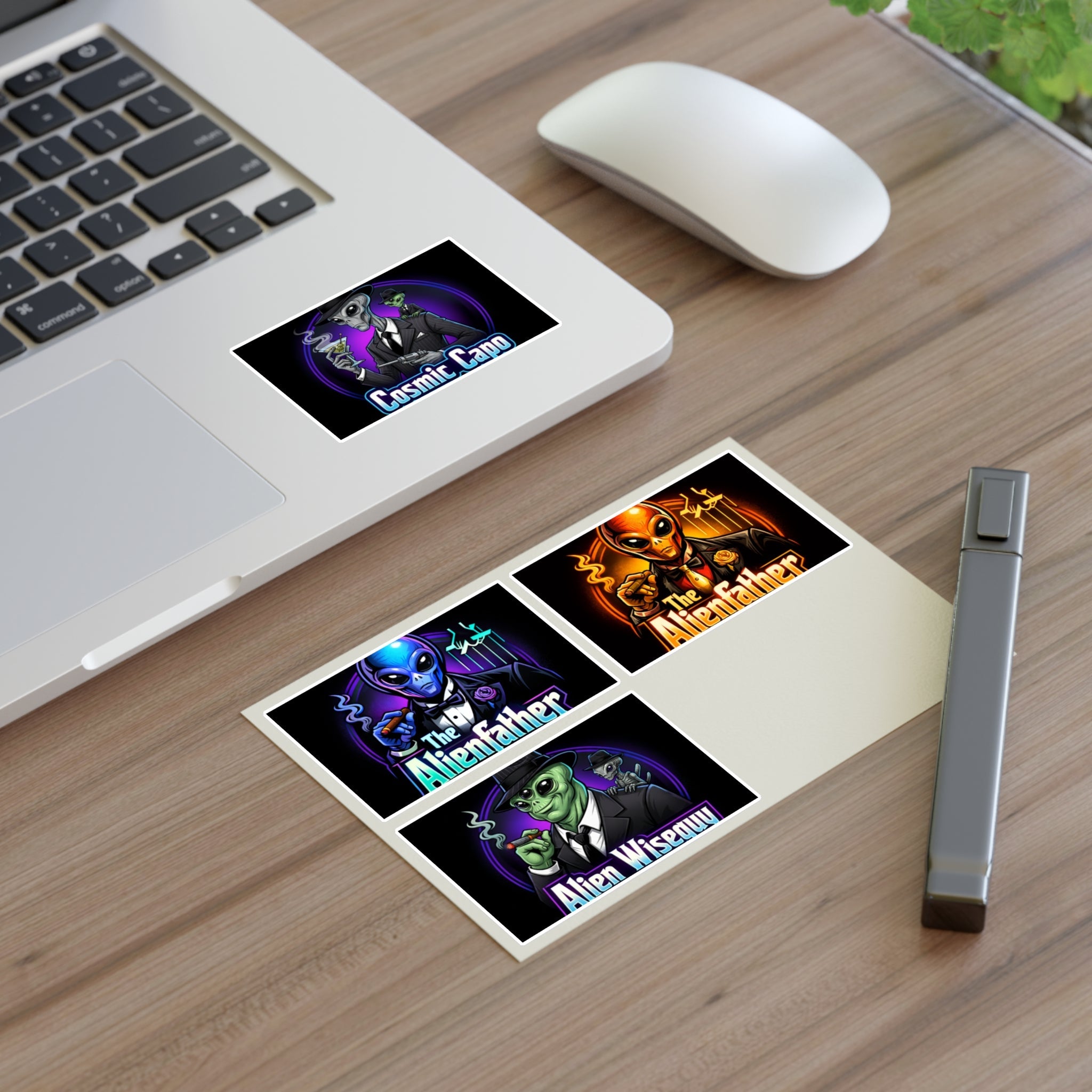 Alien Godfather Sticker Sheet — Retro Sci‑Fi Mob Boss Art Stickers (The Alienfather, Cosmic Capo) Printify