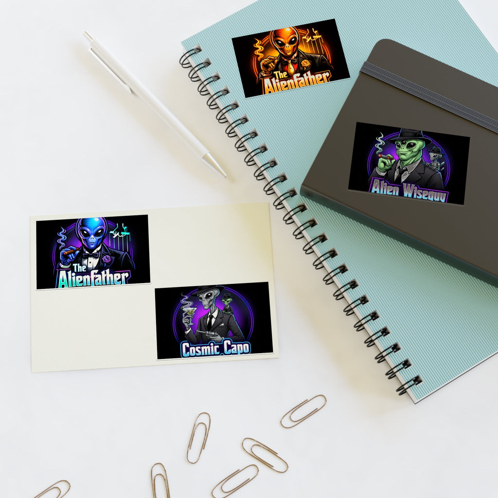 Alien Godfather Sticker Sheet — Retro Sci‑Fi Mob Boss Art Stickers (The Alienfather, Cosmic Capo) Printify
