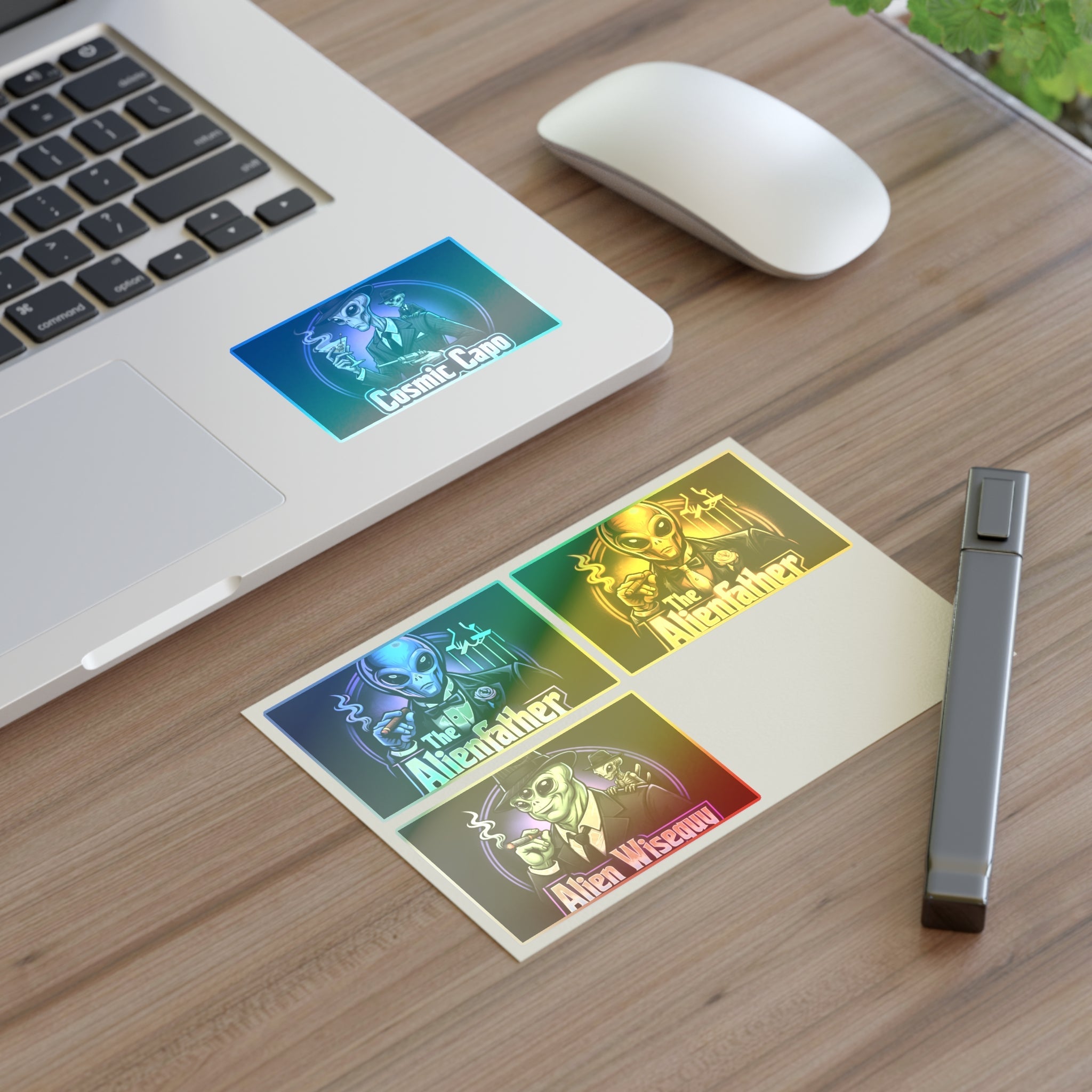 Alien Godfather Sticker Sheet — Retro Sci‑Fi Mob Boss Art Stickers (The Alienfather, Cosmic Capo) Printify