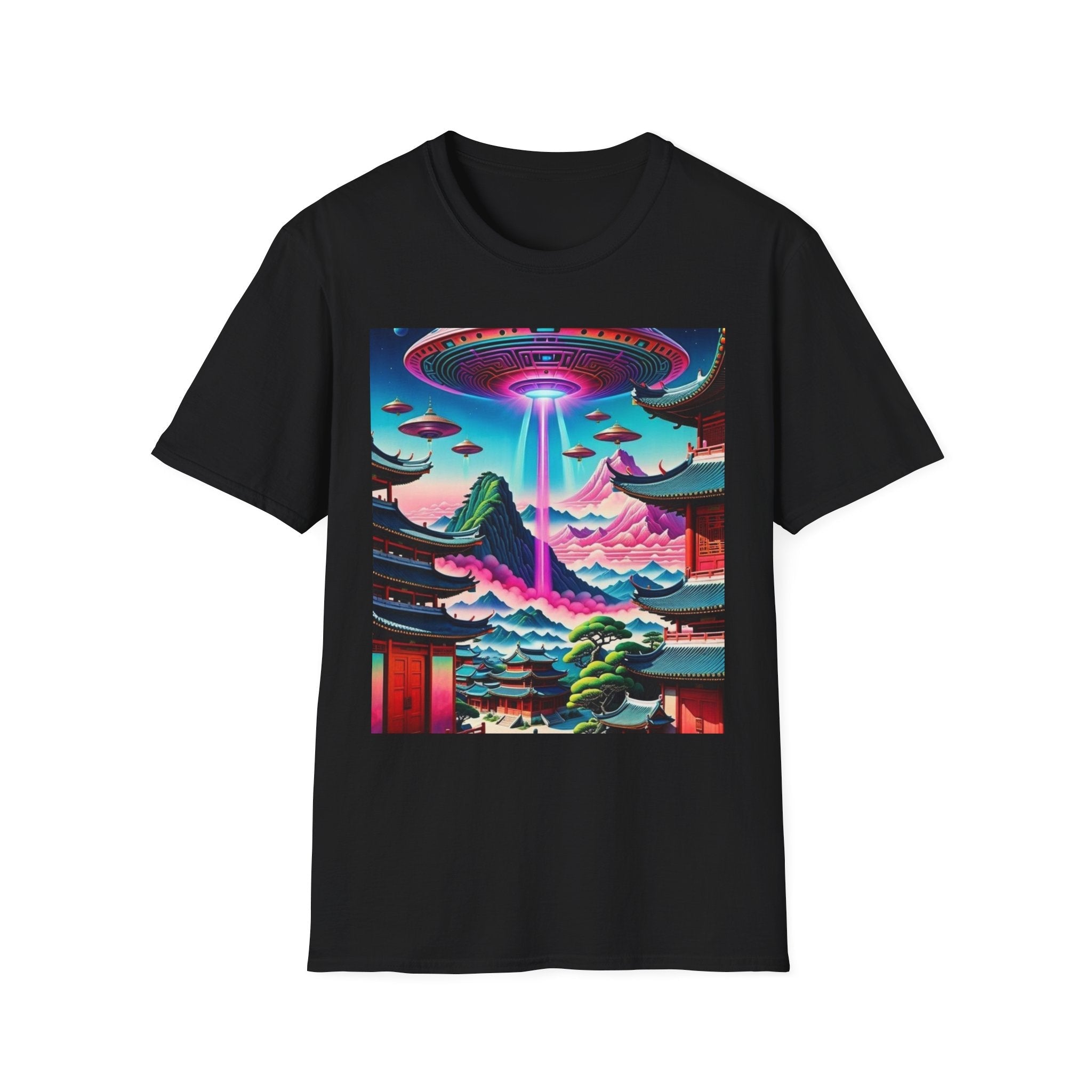 Alien Landscape Unisex Softstyle T-Shirt | Retro Art Tee for Sci-Fi Lovers, Vintage Graphic Tee, Unique Gift, Casual Wear, Festival Outfit Printify
