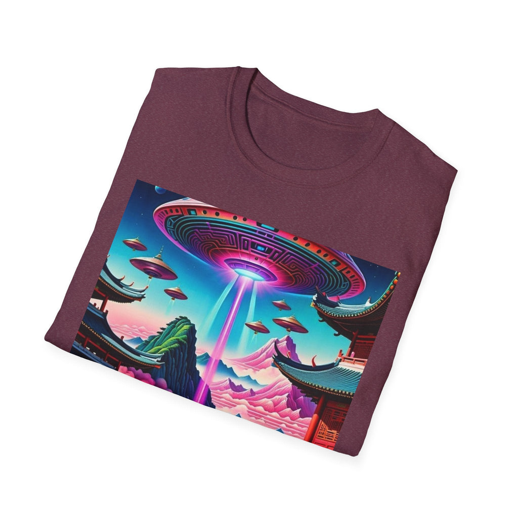 Alien Landscape Unisex Softstyle T-Shirt | Retro Art Tee for Sci-Fi Lovers, Vintage Graphic Tee, Unique Gift, Casual Wear, Festival Outfit Printify
